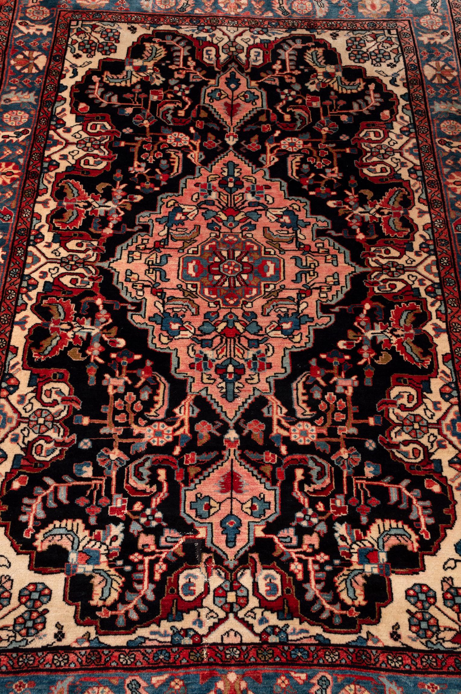 A fine West Persian carpet measures 231cm. x 161cm. 

Well drawn design and good colour combinaton. This carpet has full pile, very soft and lustrous wool quality. Selvages rebound, well done. Ends with original kilim, one with slight locaized