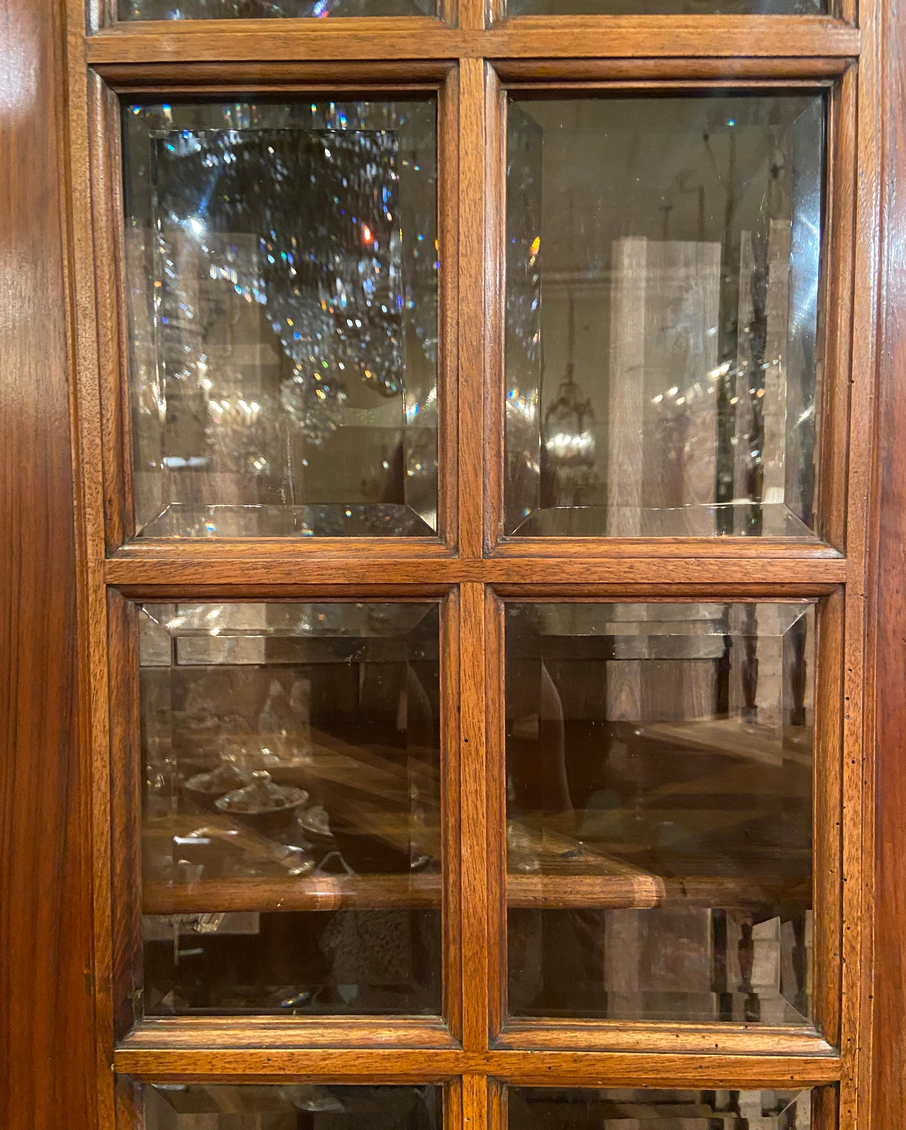 Antique Finely Carved Walnut Bookcase with Beveled Glass Front For Sale 1