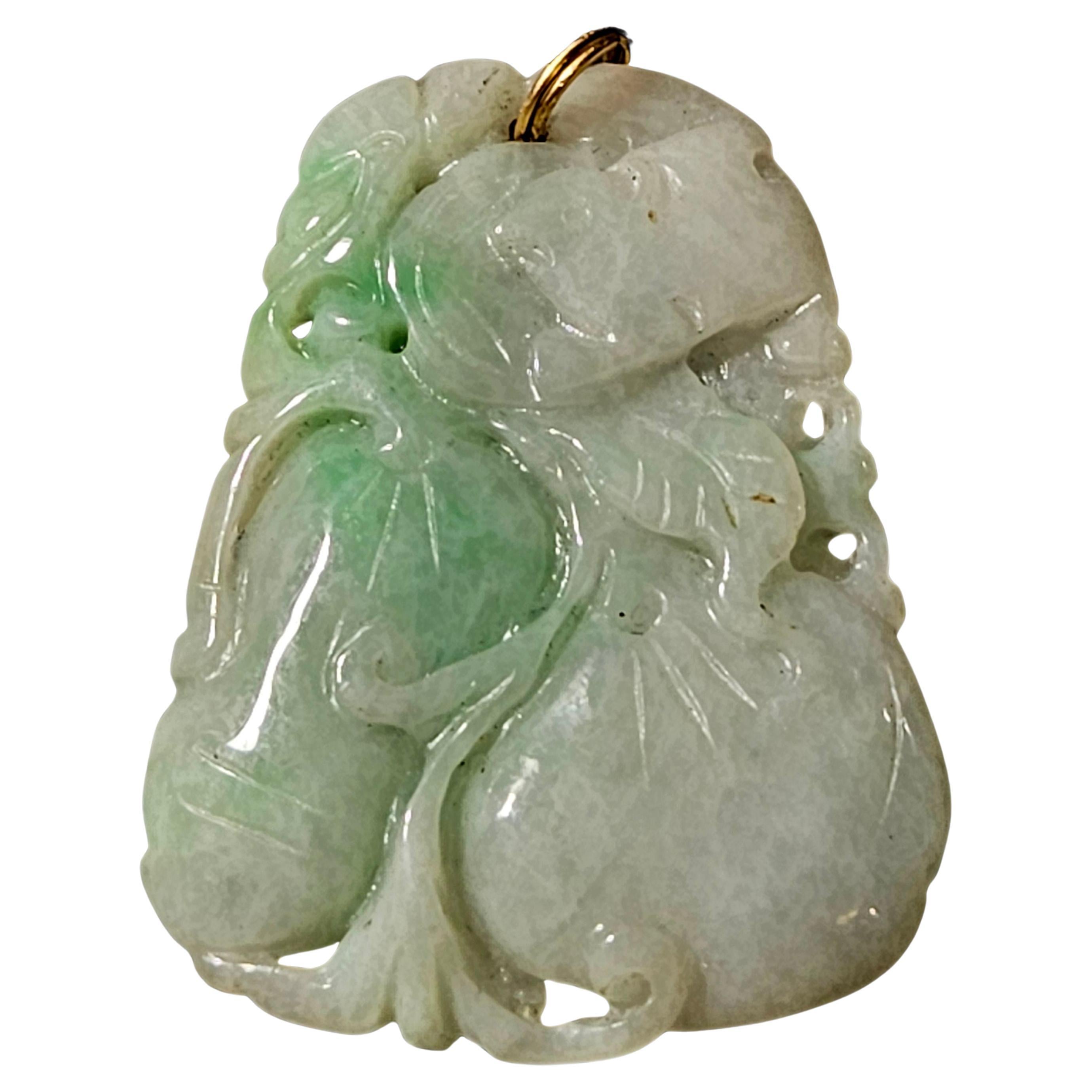 Antique Finely Chinese Hand Carved Myanmar Natural Jadeite Pendant Ric#JD008a