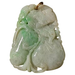 Antique Finely Chinese Hand Carved Myanmar Natural Jadeite Pendant Ric#JD008a