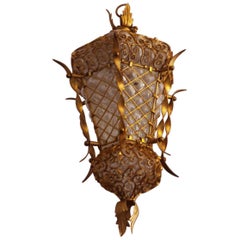 Antique Finely Wrought Gilt Metal Hall Lantern
