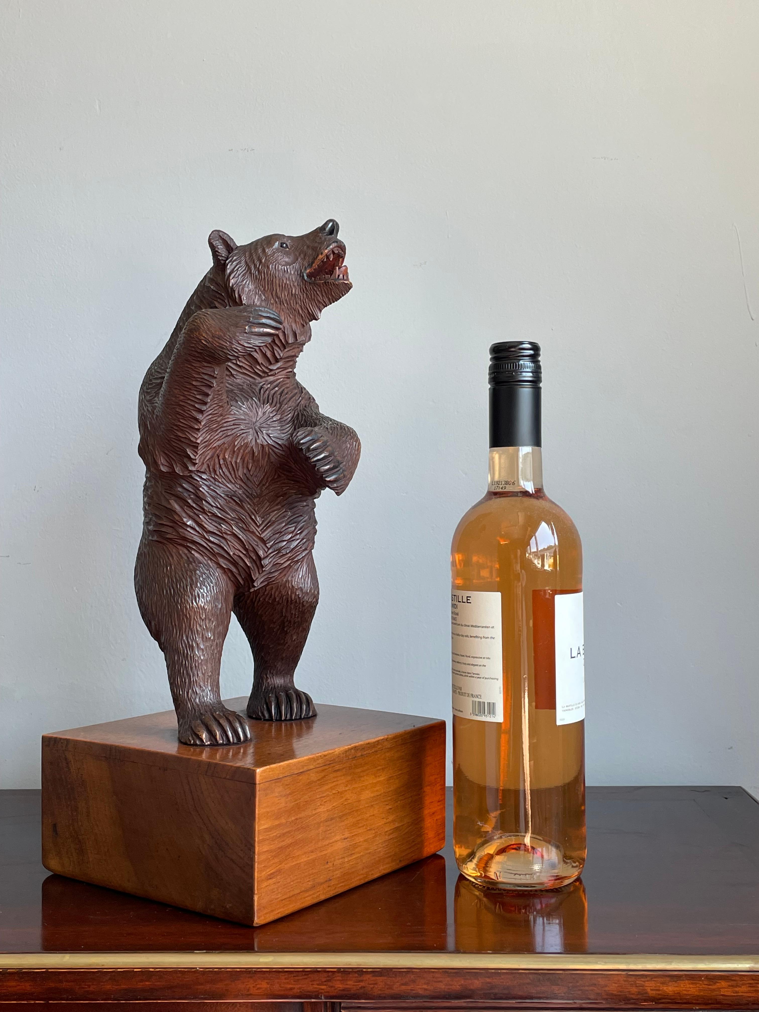 Swiss Antique Finer Quality Carved Black Forest Bear Sculpture / Striking Deskpiece For Sale