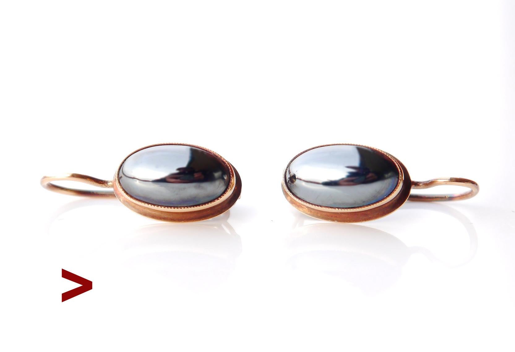 Jugendstil Antique Finish Dangle drop Earrinngs Hematite solid 14K Gold /2.5gr For Sale
