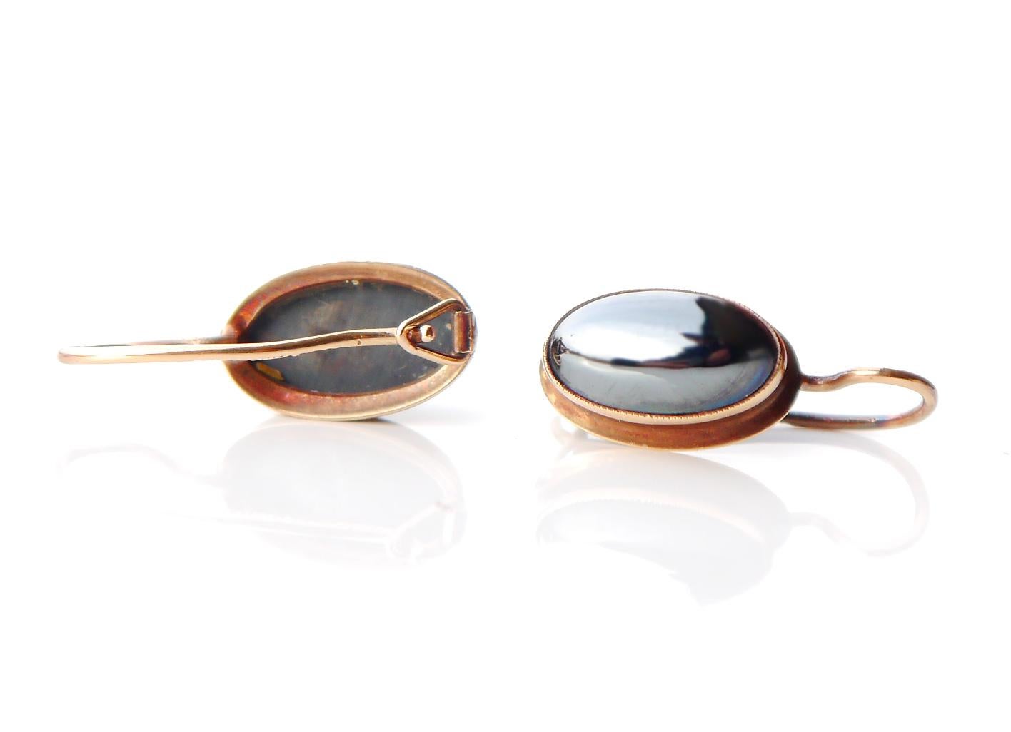 Antique Finish Dangle drop Earrinngs Hematite solid 14K Gold /2.5gr For Sale 1
