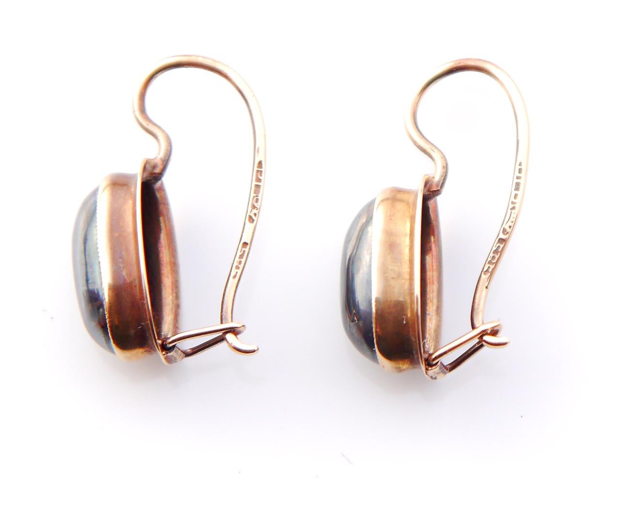 Antique Finish Dangle drop Earrinngs Hematite solid 14K Gold /2.5gr For Sale 2