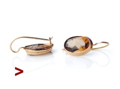 Pendientes Colgantes Acabado Antiguo Cuarzo Ahumado macizo Oro Rosa 14K /2.3gr