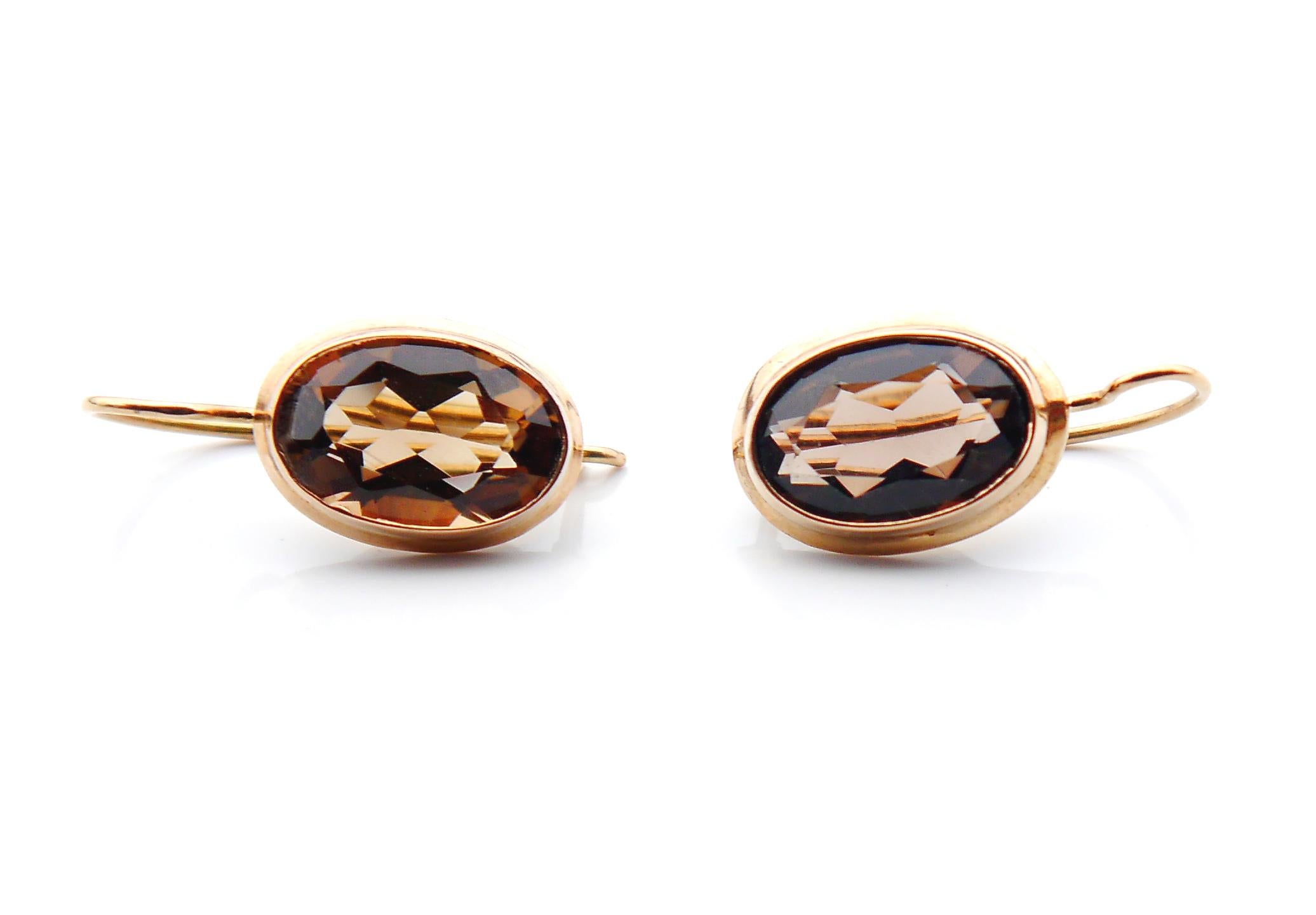 Antique Finish Dangle Earrings Smoky Quartz solid 14K Rose Gold /2.3gr For Sale 1