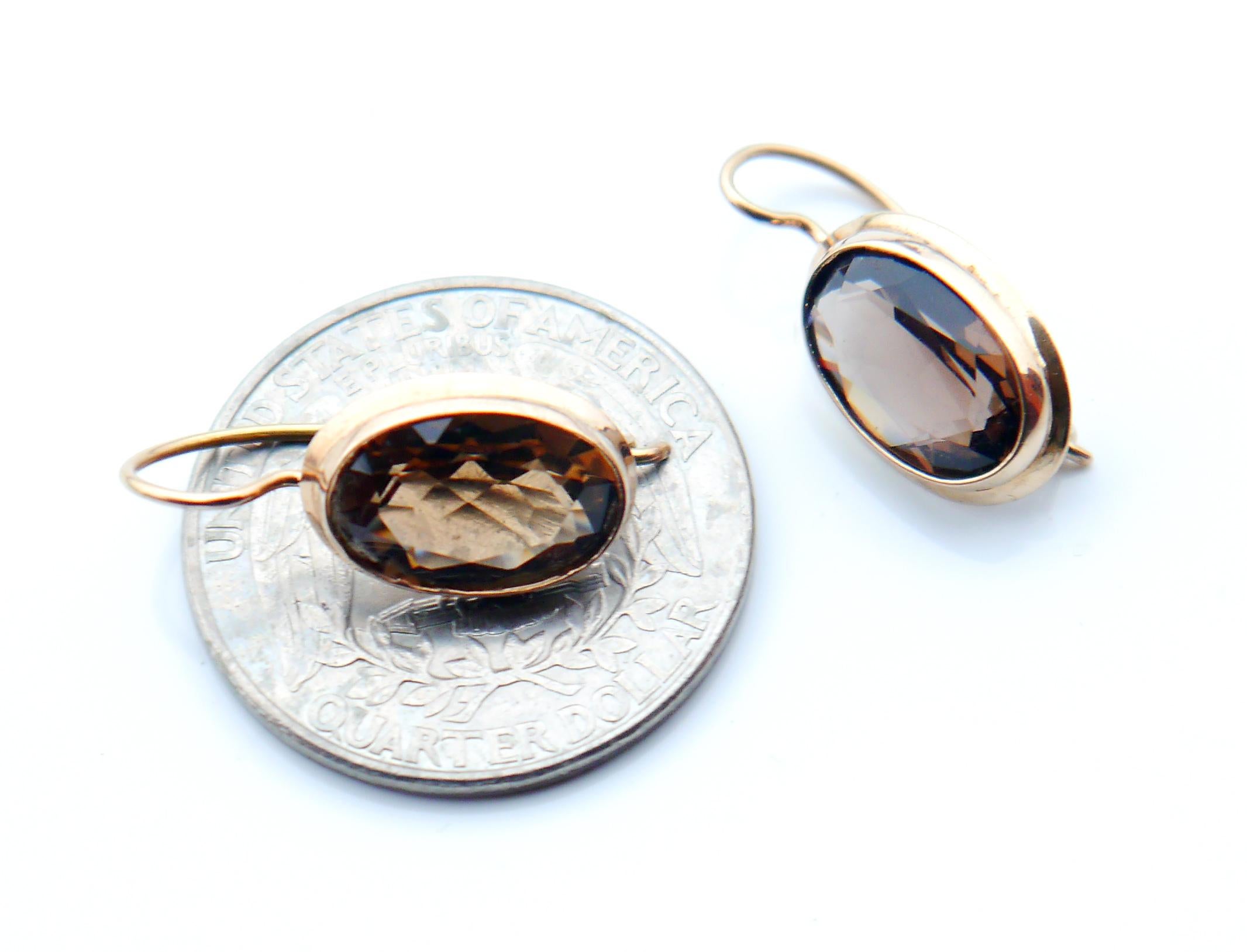 Antique Finish Dangle Earrings Smoky Quartz solid 14K Rose Gold /2.3gr For Sale 2