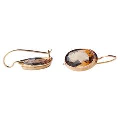 Orecchini pendenti con finitura antica Quarzo fumé in oro rosa 14K /2,3gr
