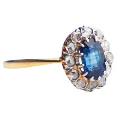 Antik Finish Halo Ring natürlich 1.3ct Saphir Diamanten massiv 18K Gold Ø 6.25US