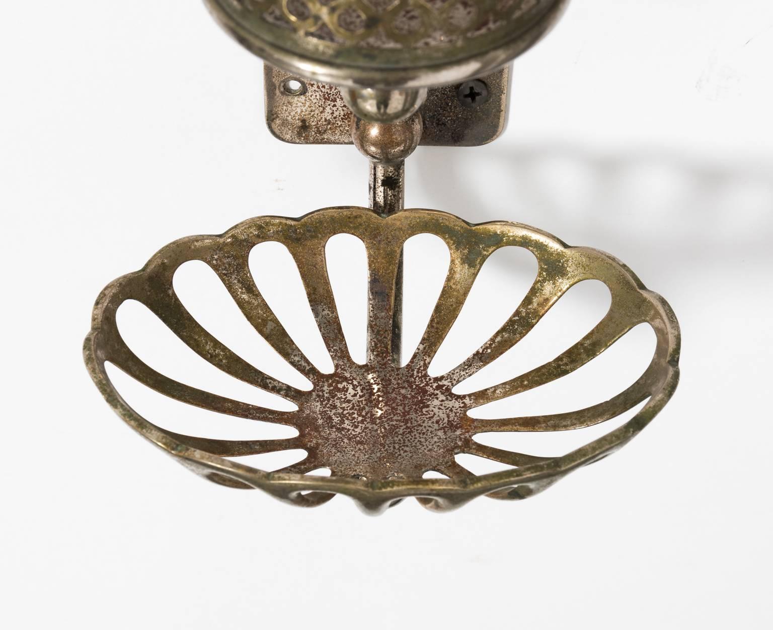 Antique Finish Nickel Cup and Soap Holder, circa 1900 In Good Condition In Stamford, CT