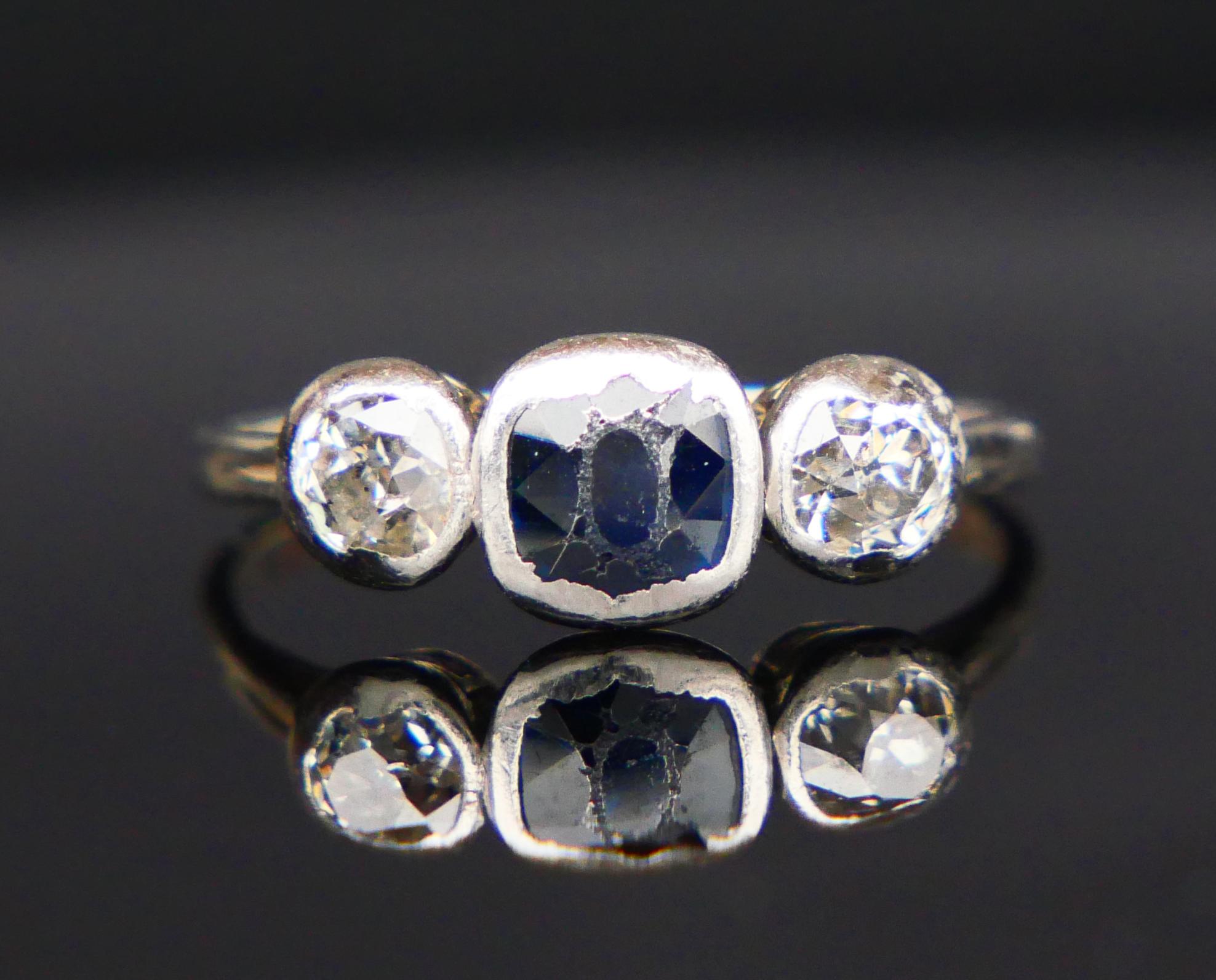 Antique Finish Ring A.Tillander 0.65ct Sapphire 0.7ctw Diamonds Platinum Ø5.5US  For Sale 5