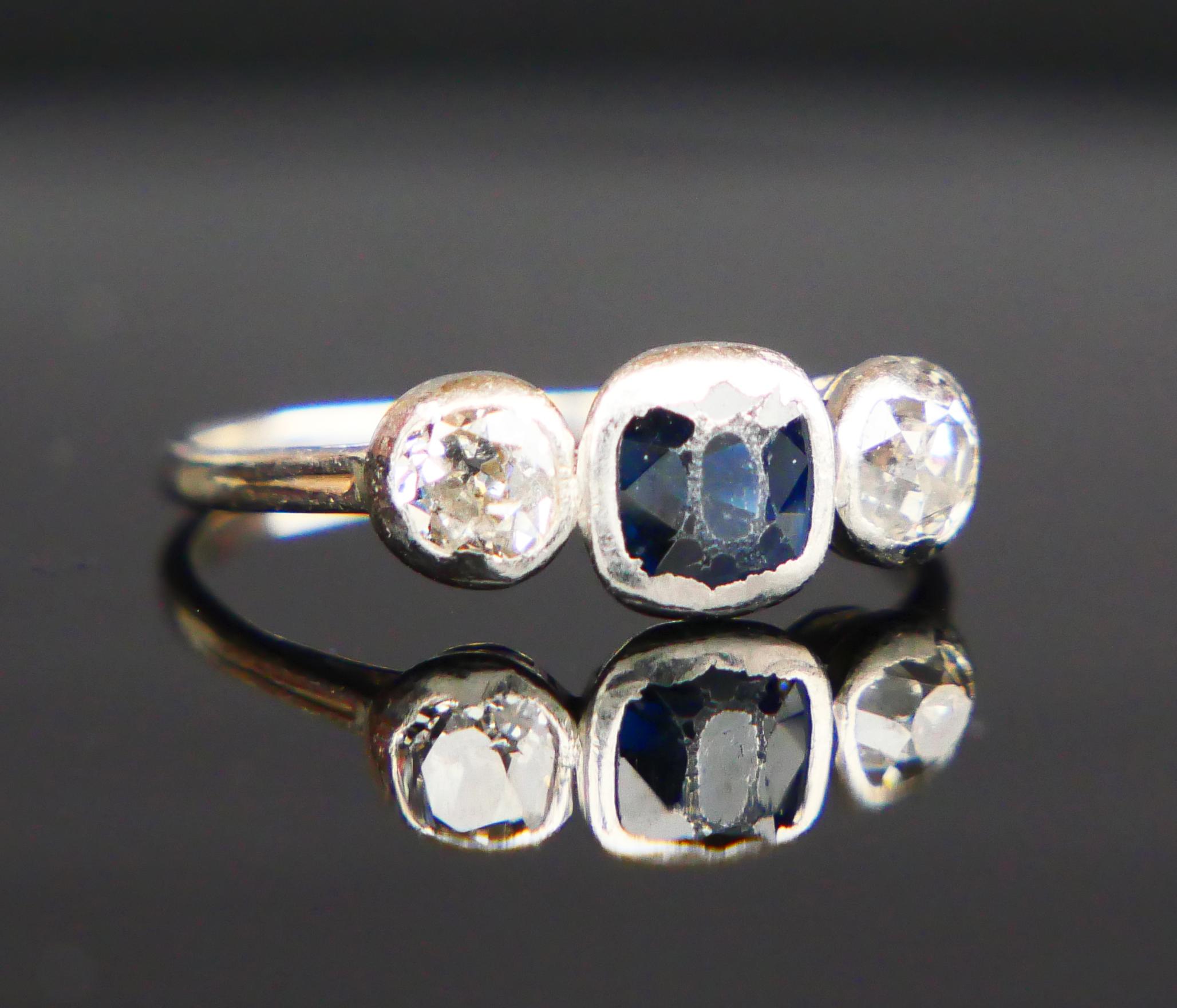 Antique Finish Ring A.Tillander 0.65ct Sapphire 0.7ctw Diamonds Platinum Ø5.5US  For Sale 6