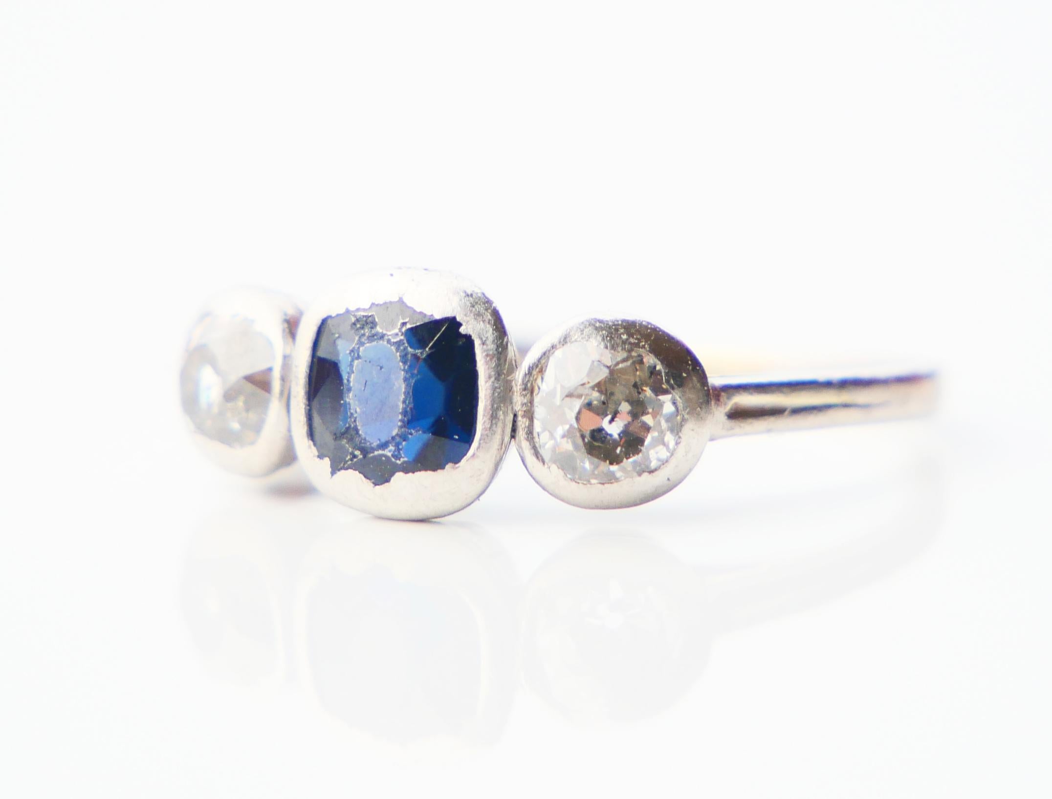 Art Deco Antique Finish Ring A.Tillander 0.65ct Sapphire 0.7ctw Diamonds Platinum Ø5.5US  For Sale