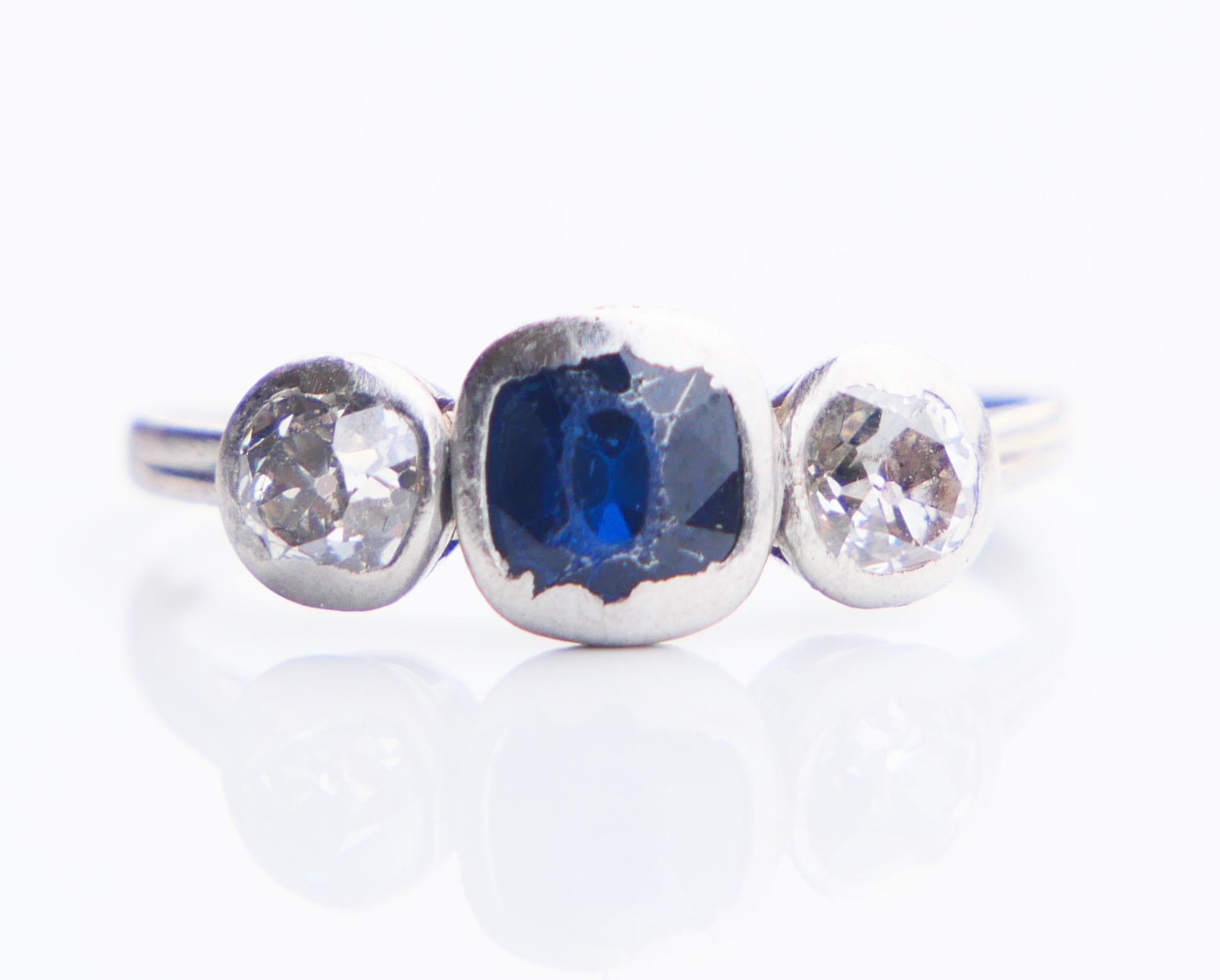 Women's Antique Finish Ring A.Tillander 0.65ct Sapphire 0.7ctw Diamonds Platinum Ø5.5US  For Sale