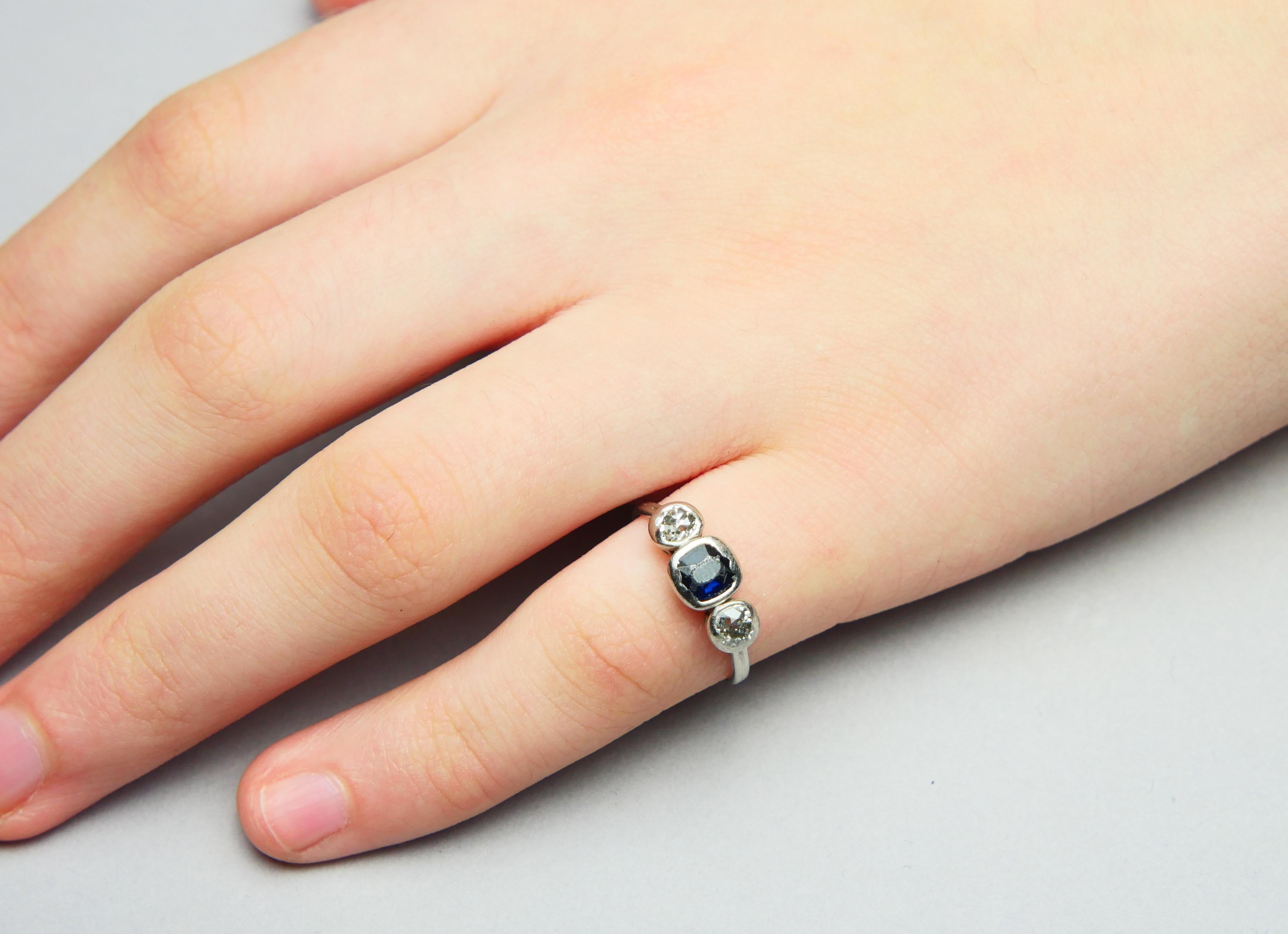 Antique Finish Ring A.Tillander 0.65ct Sapphire 0.7ctw Diamonds Platinum Ø5.5US  For Sale 3