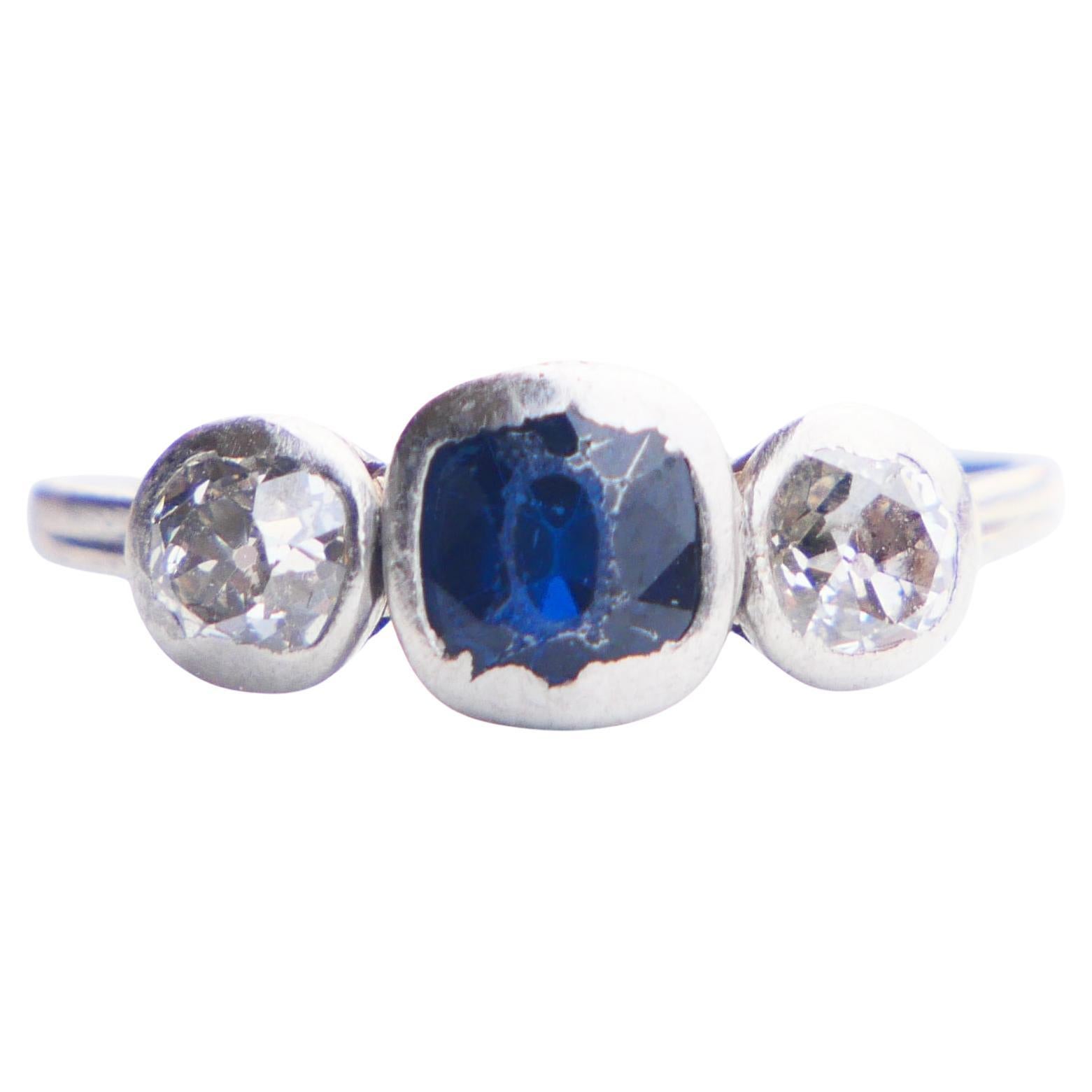 Antique Finish Ring A.Tillander 0.65ct Sapphire 0.7ctw Diamonds Platinum Ø5.5US  For Sale