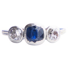 Antique Finish Ring A.Tillander 0.65ct Sapphire 0.7ctw Diamonds Platinum Ø5.5US 