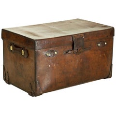 Antique Finnigans Leather Trunk, Coffee Table