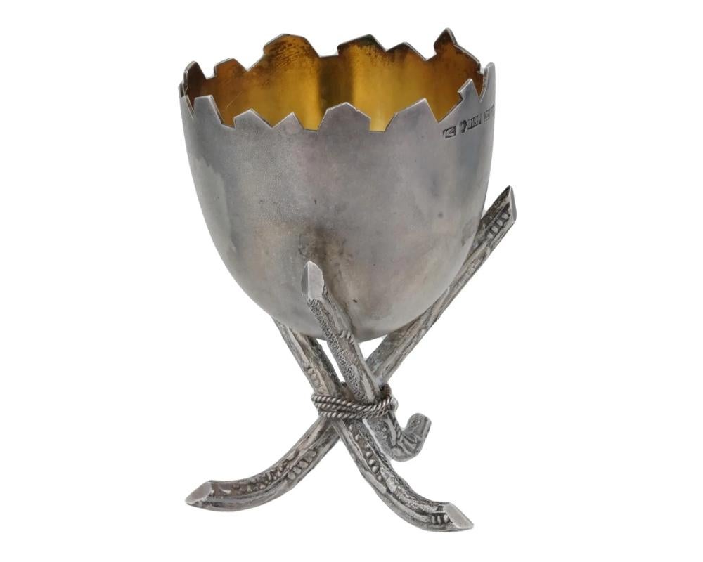 Antique Finnish Gilt Sterling Silver Egg Stand In Good Condition In Long Island City, NY