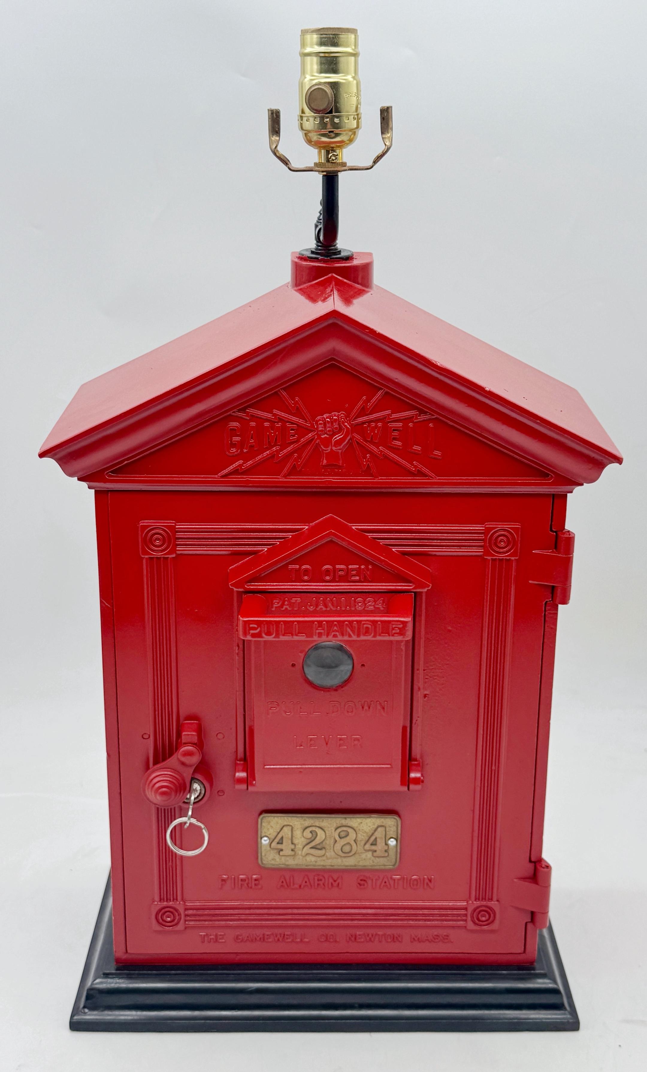 Antique Fire Alarm Box Converted Lamp by Gamewell Co., Newton, MA, Circa 1930 For Sale 3