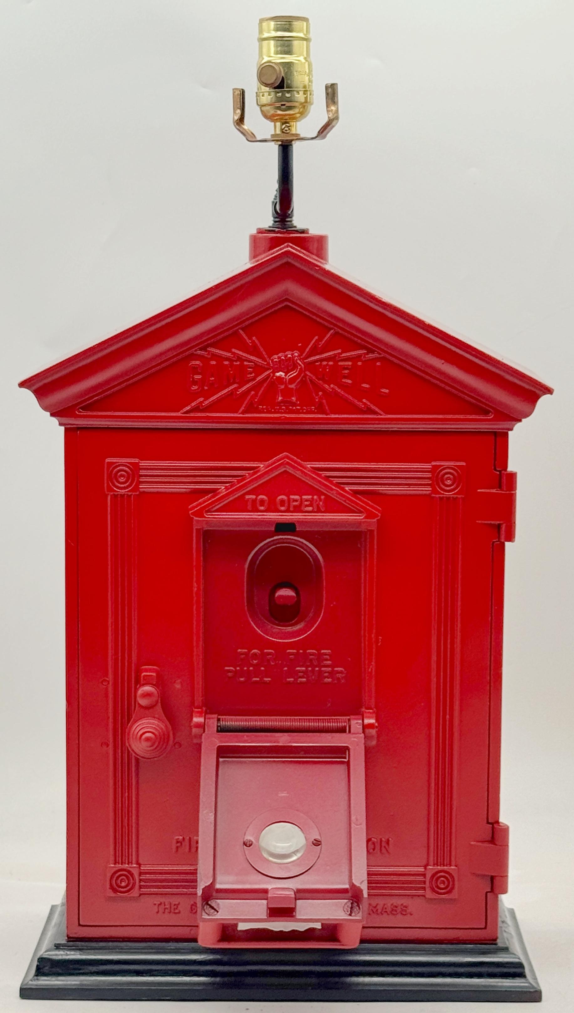 Cast Antique Fire Alarm Box Converted Lamp by Gamewell Co., Newton, MA, Circa 1930 For Sale