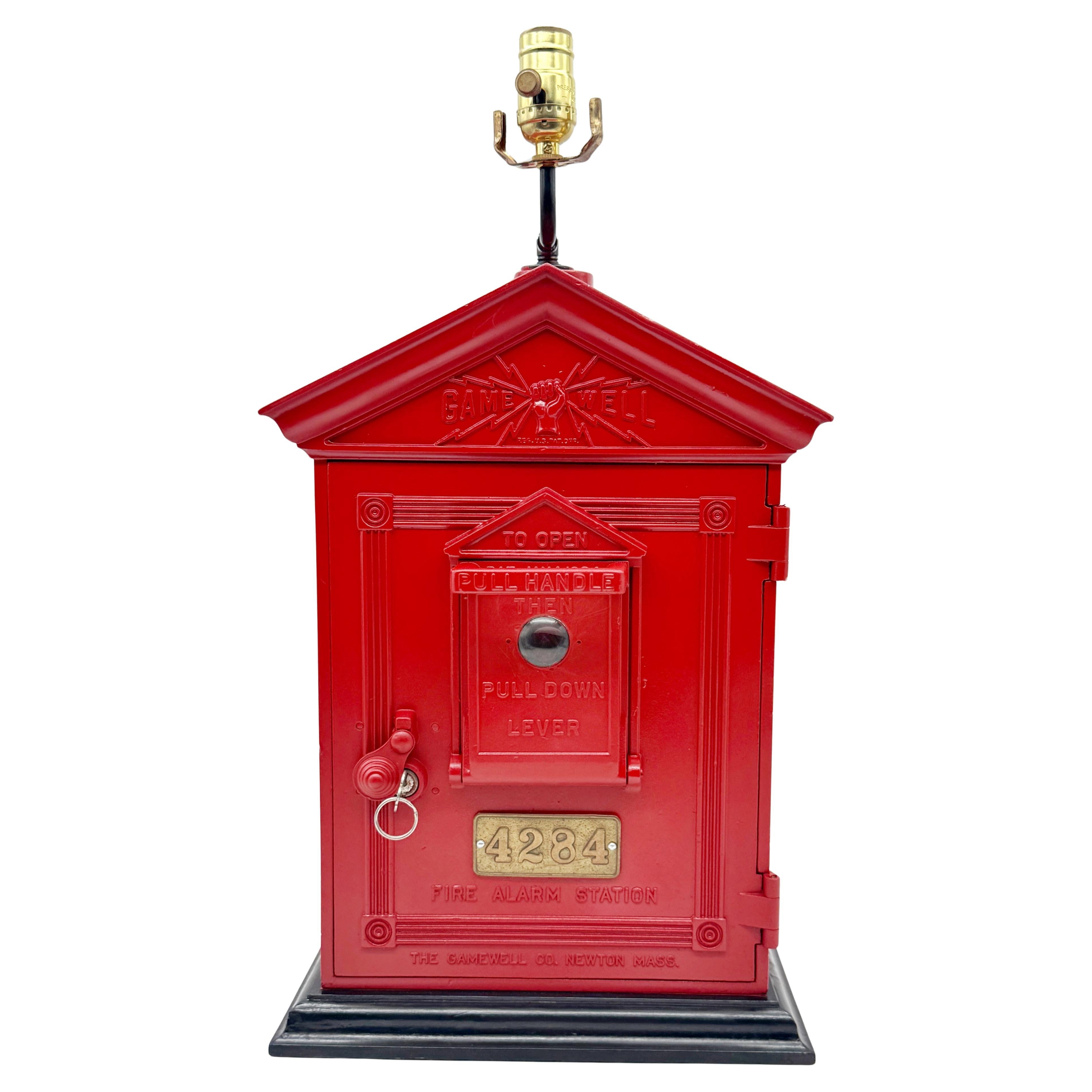 Antique Fire Alarm Box Converted Lamp by Gamewell Co., Newton, MA, Circa 1930