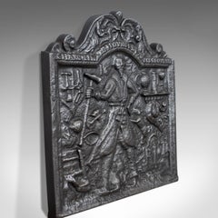 Antique Fire Back, English, Victorian, Cast Iron, Plate, 19th Century