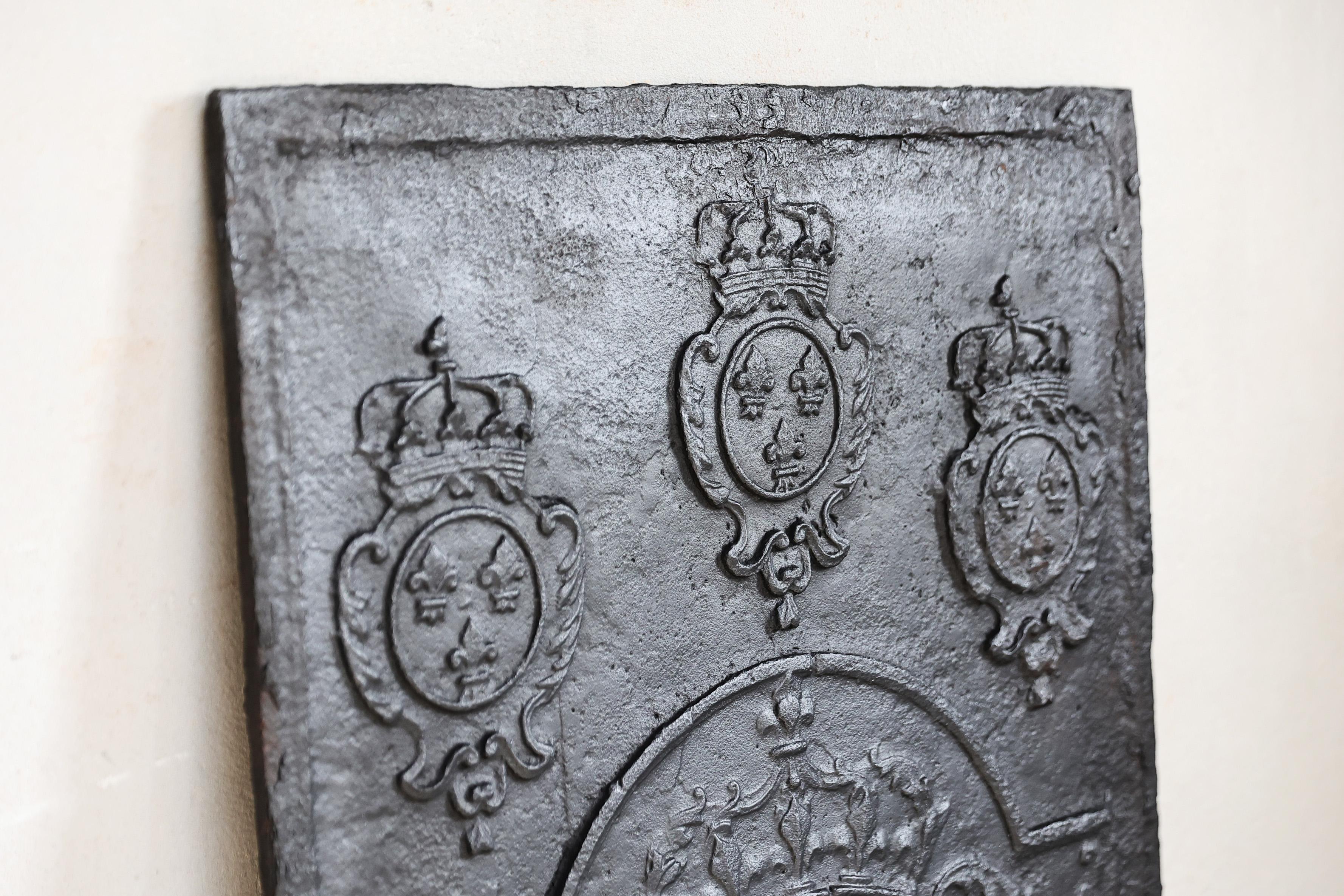 French Antique fireback from cast iron from the 18th century For Sale
