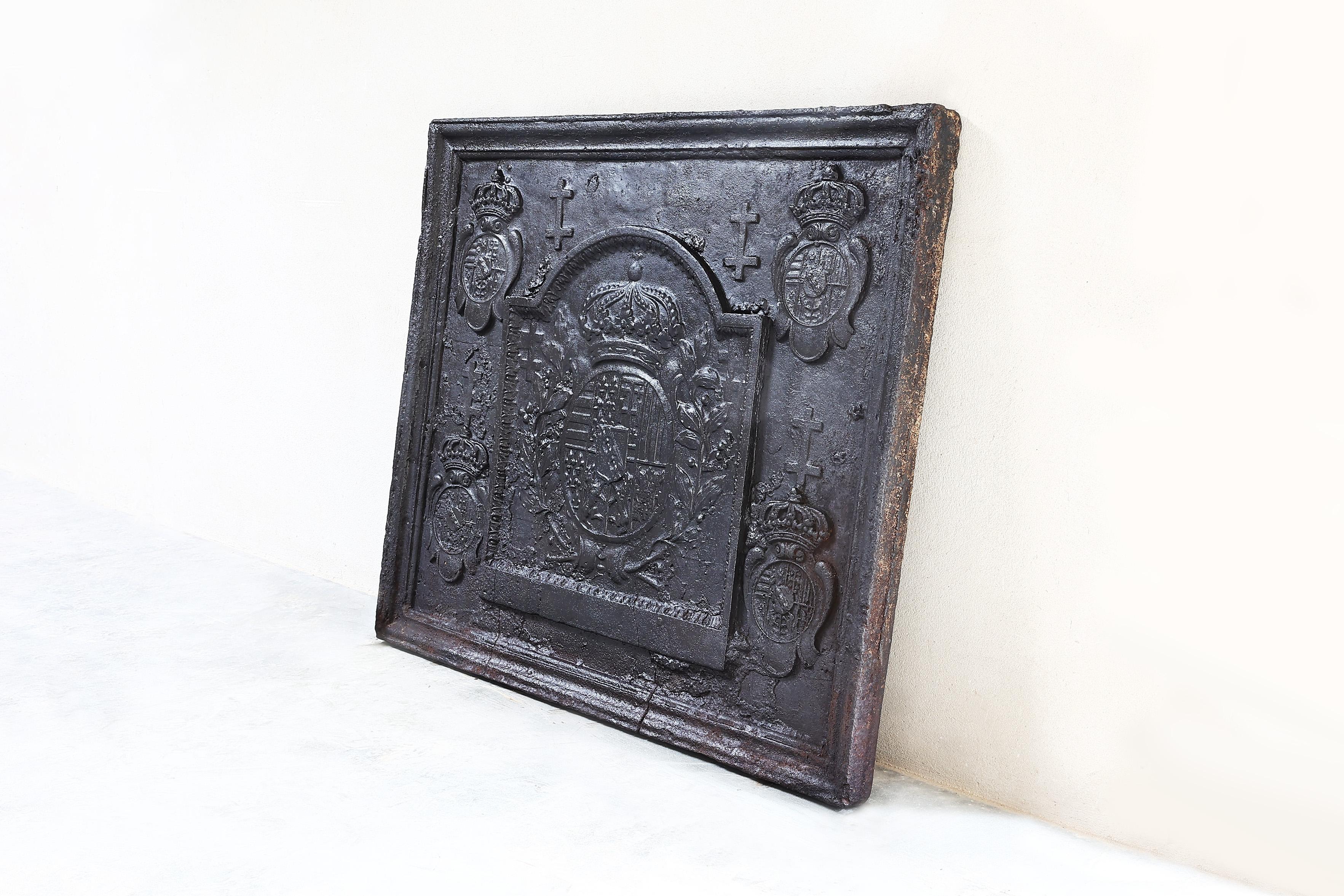 French Antique fireback from cast iron from the early 18th century For Sale