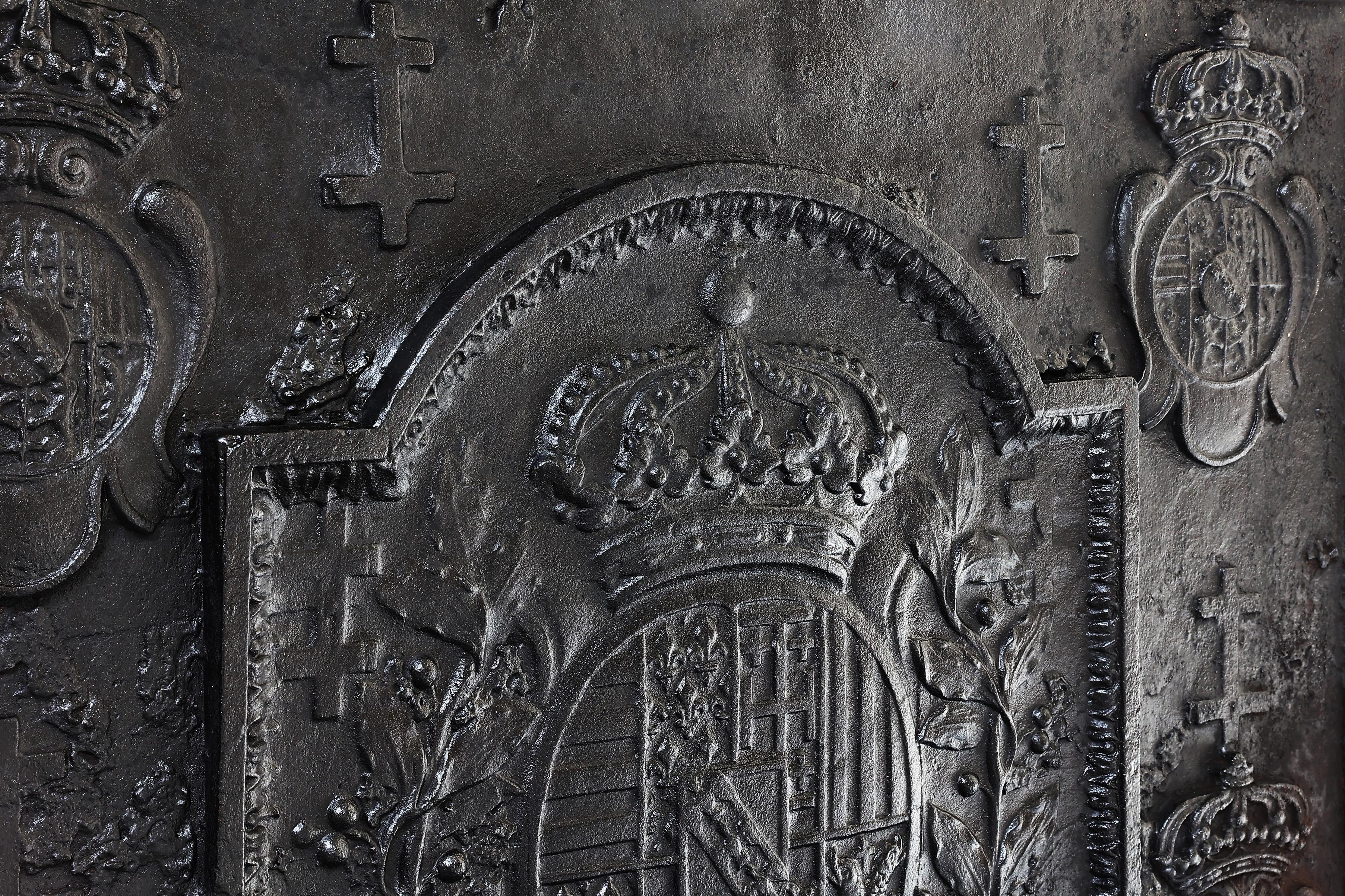 18th Century Antique fireback from cast iron from the early 18th century For Sale