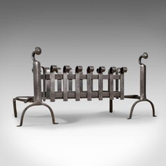 Antique Fire Basket, Dogs, Andirons, English, Victorian, Fireplace Grate