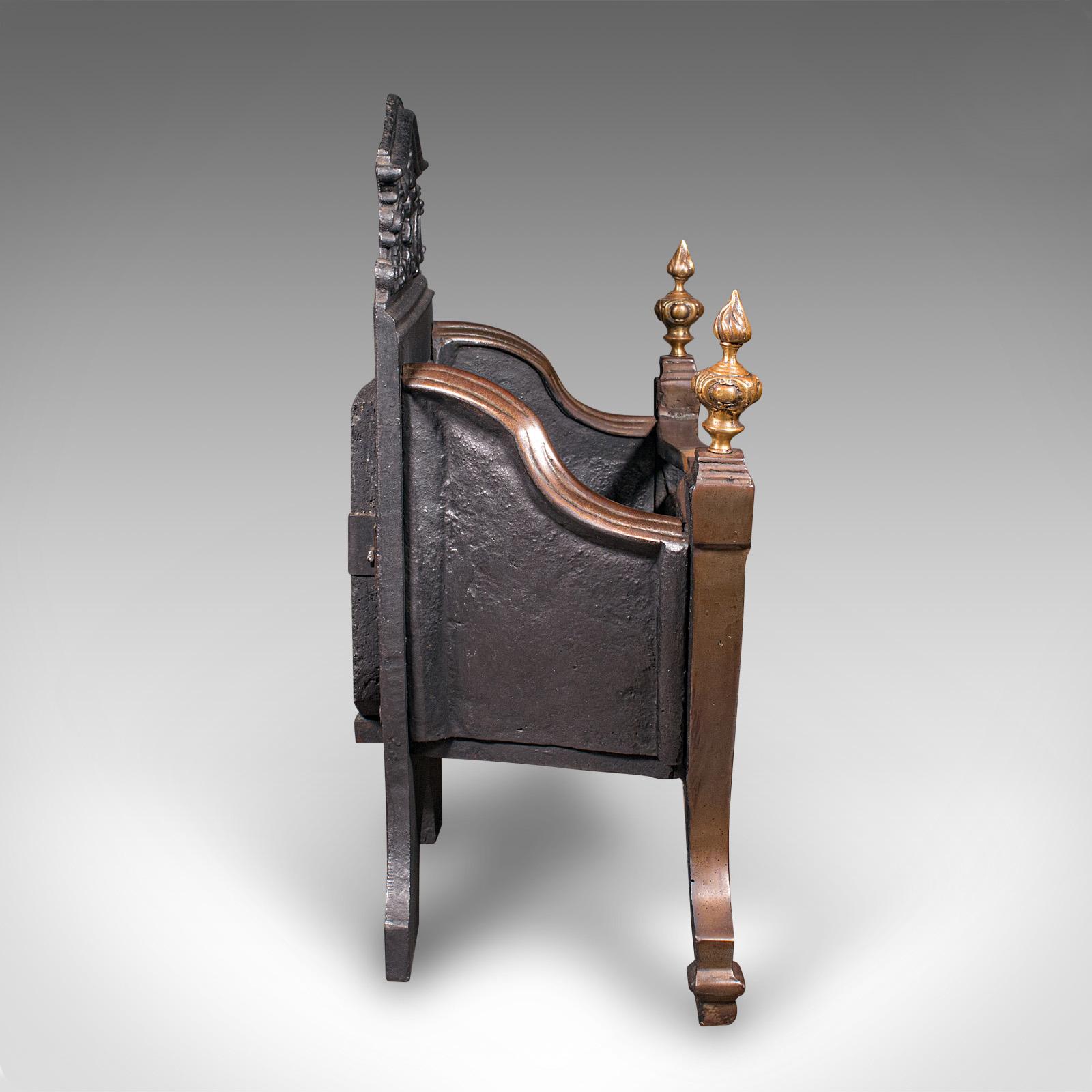 Late Victorian Antique Fire Basket, English, Cast Iron, Hearth, Georgian Revival, Victorian For Sale