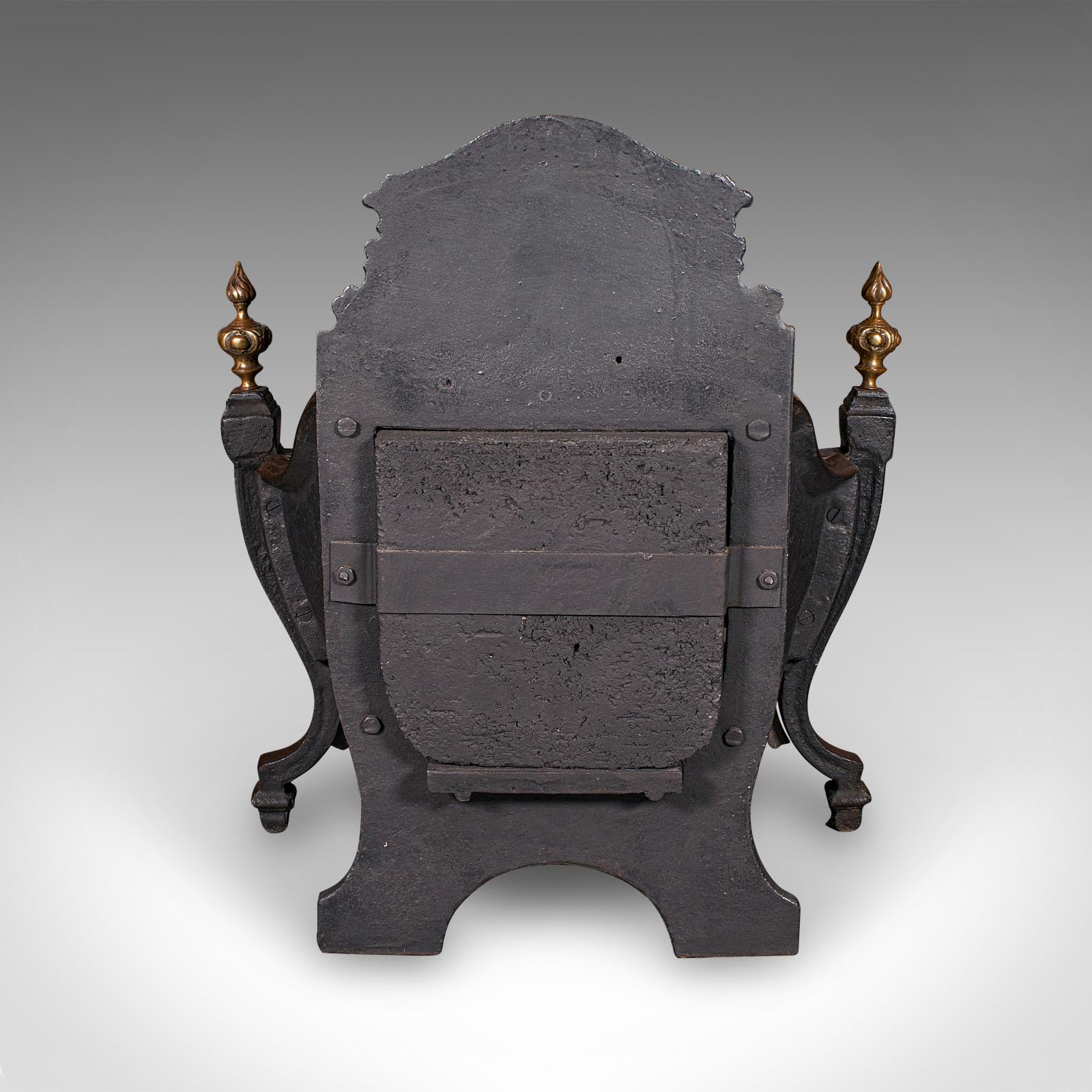 British Antique Fire Basket, English, Cast Iron, Hearth, Georgian Revival, Victorian For Sale