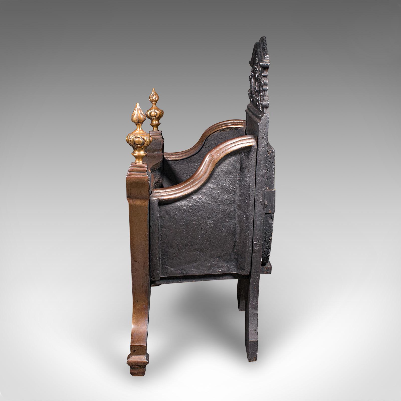 Antique Fire Basket, English, Cast Iron, Hearth, Georgian Revival, Victorian In Good Condition For Sale In Hele, Devon, GB