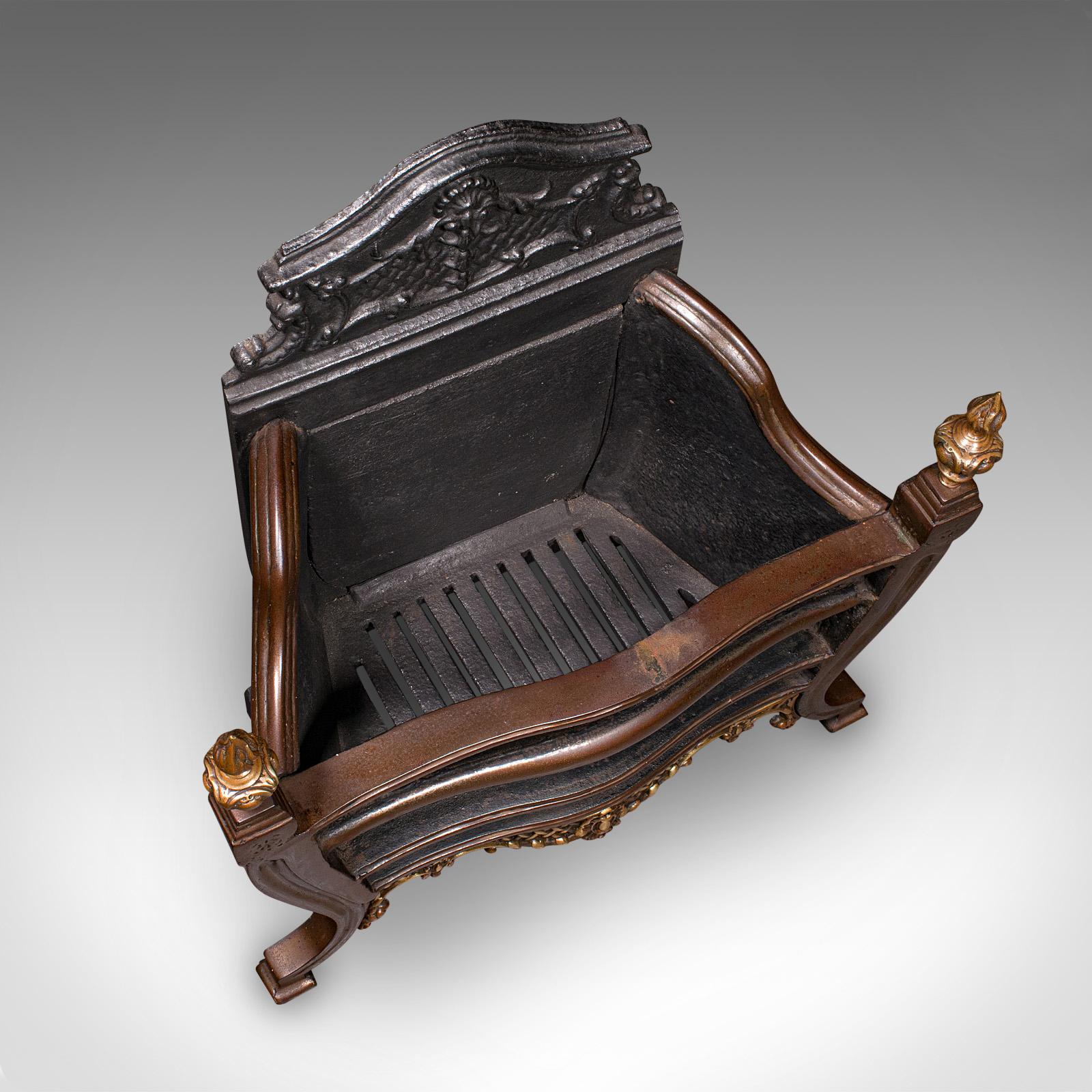 Early 20th Century Antique Fire Basket, English, Cast Iron, Hearth, Georgian Revival, Victorian For Sale