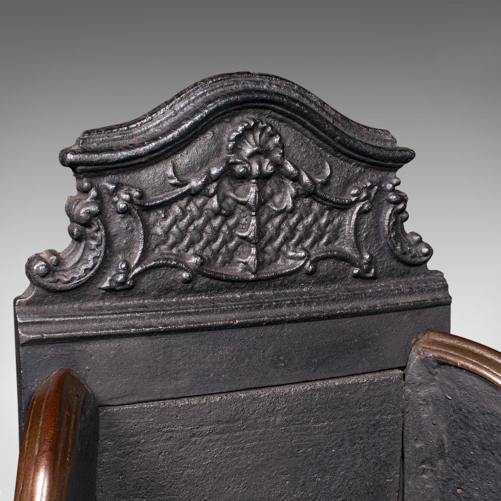 Steel Antique Fire Basket, English, Cast Iron, Hearth, Georgian Revival, Victorian For Sale