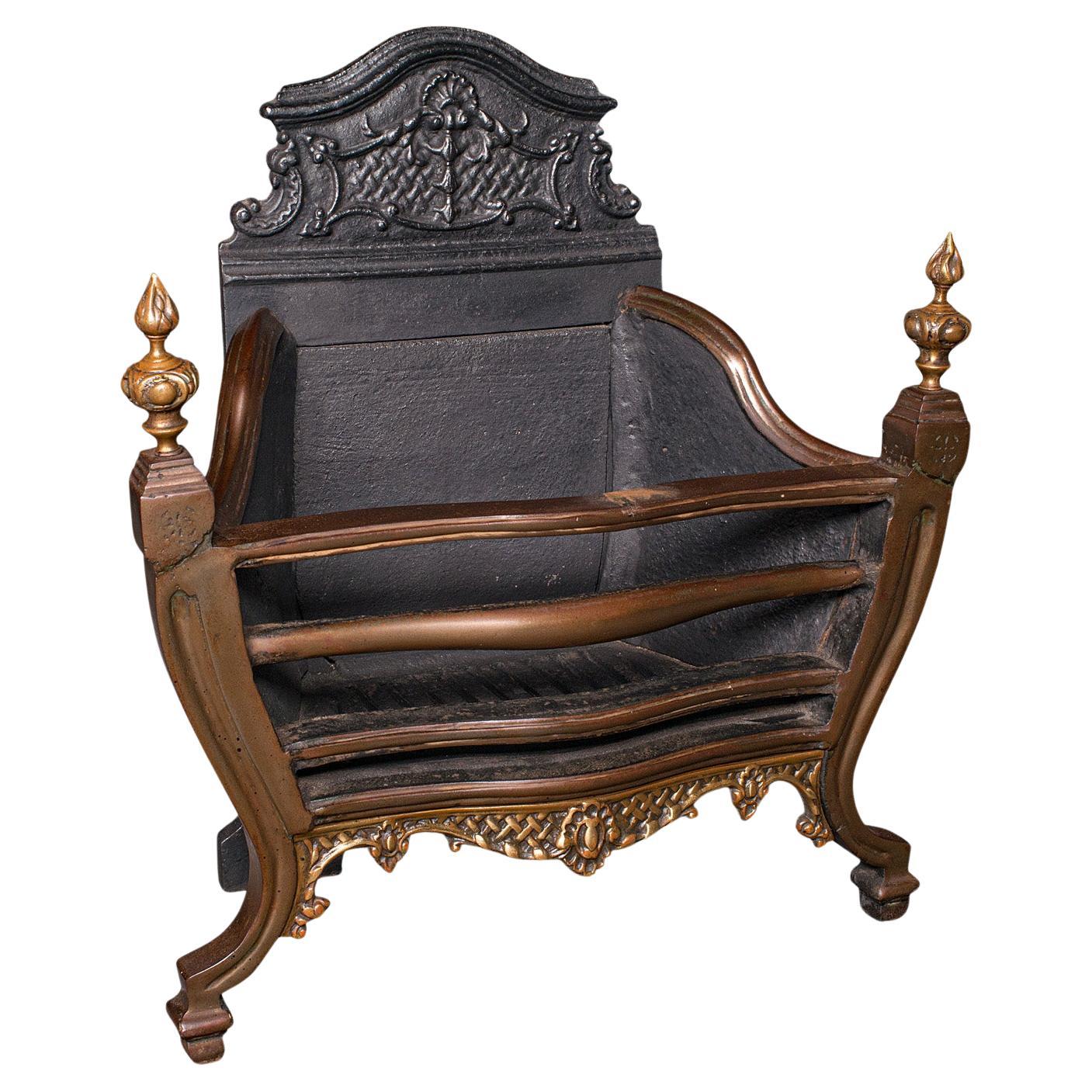 Antique Fire Basket, English, Cast Iron, Hearth, Georgian Revival, Victorian For Sale