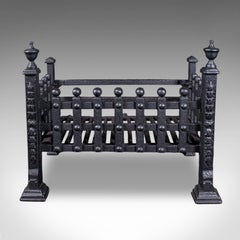 Antique Fire Basket, English, Wrought Iron Fireplace Grate, Victorian, C.1885