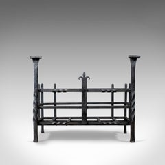 Antique Fire Basket, Gothic, Free Standing, Forged Iron, Fireplace Grate