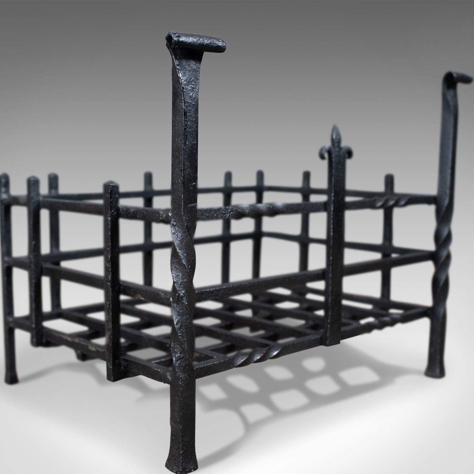 Antique Fire Basket, Gothic, Free Standing, Forged Iron, Fireplace Grate In Good Condition In Hele, Devon, GB