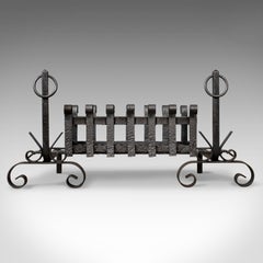Antique Fire Basket on Andirons, Fire Dogs, English, Fireplace Grate, circa 1900