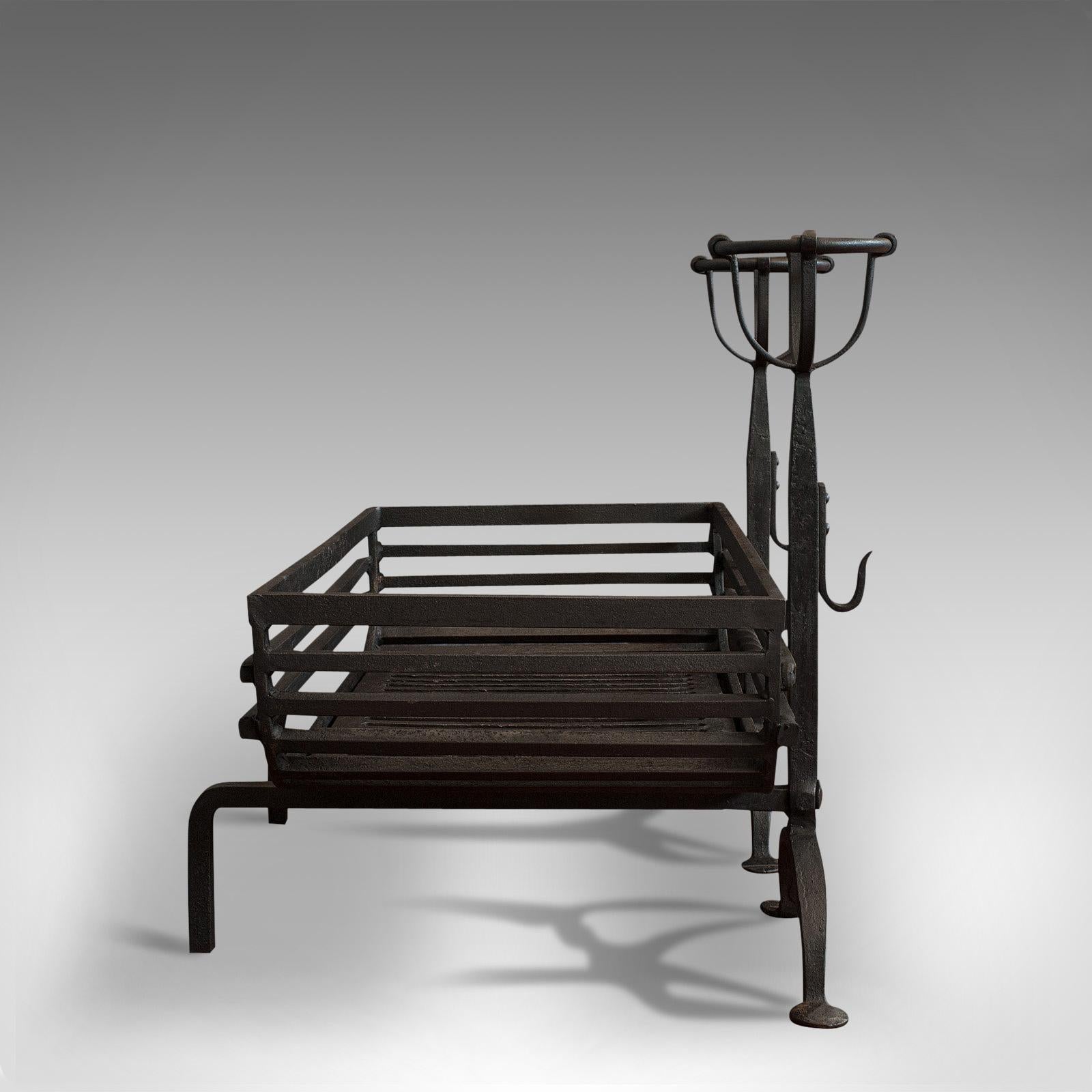 Antique Fire Basket, Pair of Andirons, English, Iron, Fireside, Victorian, 1900 In Fair Condition In Hele, Devon, GB