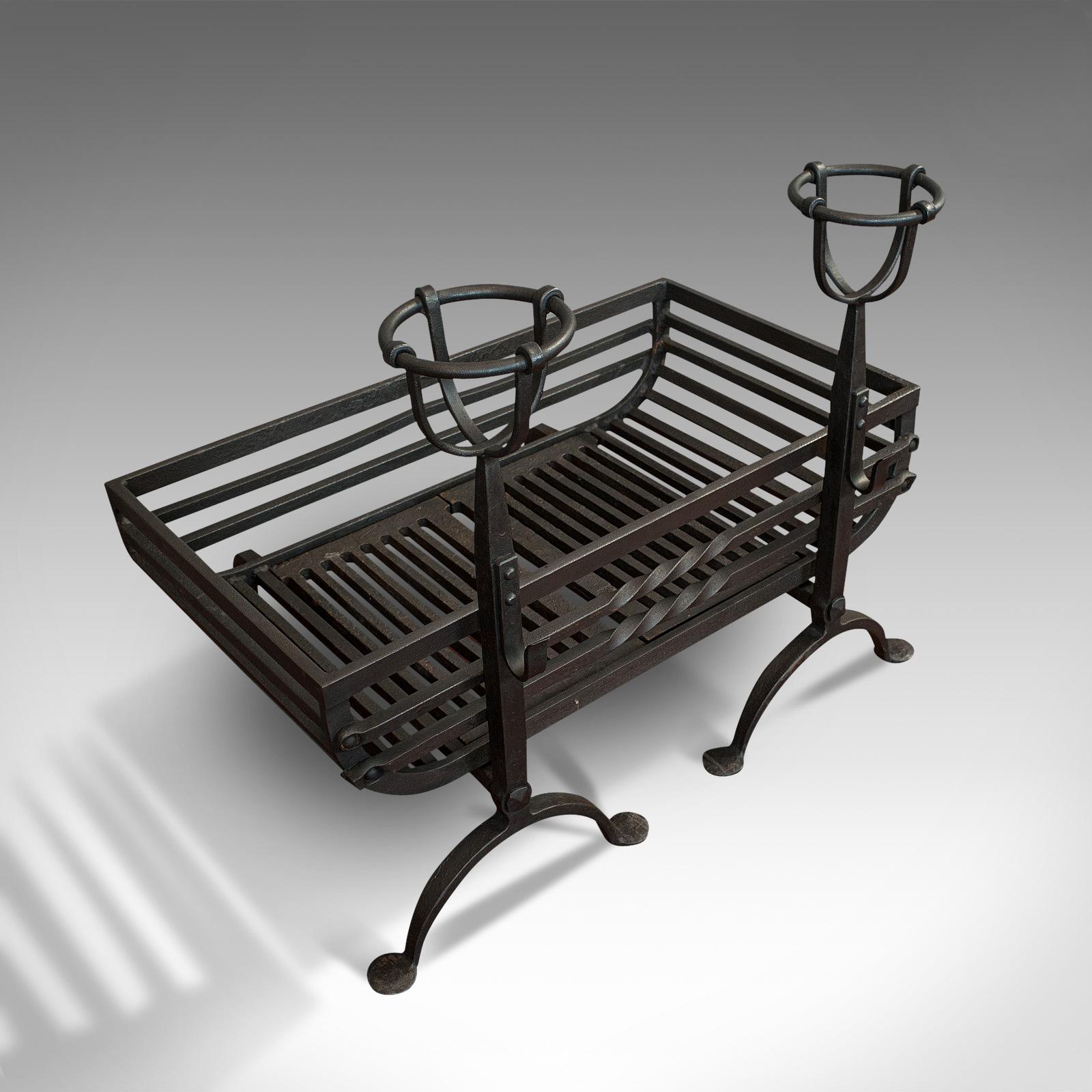Antique Fire Basket, Pair of Andirons, English, Iron, Fireside, Victorian, 1900 2