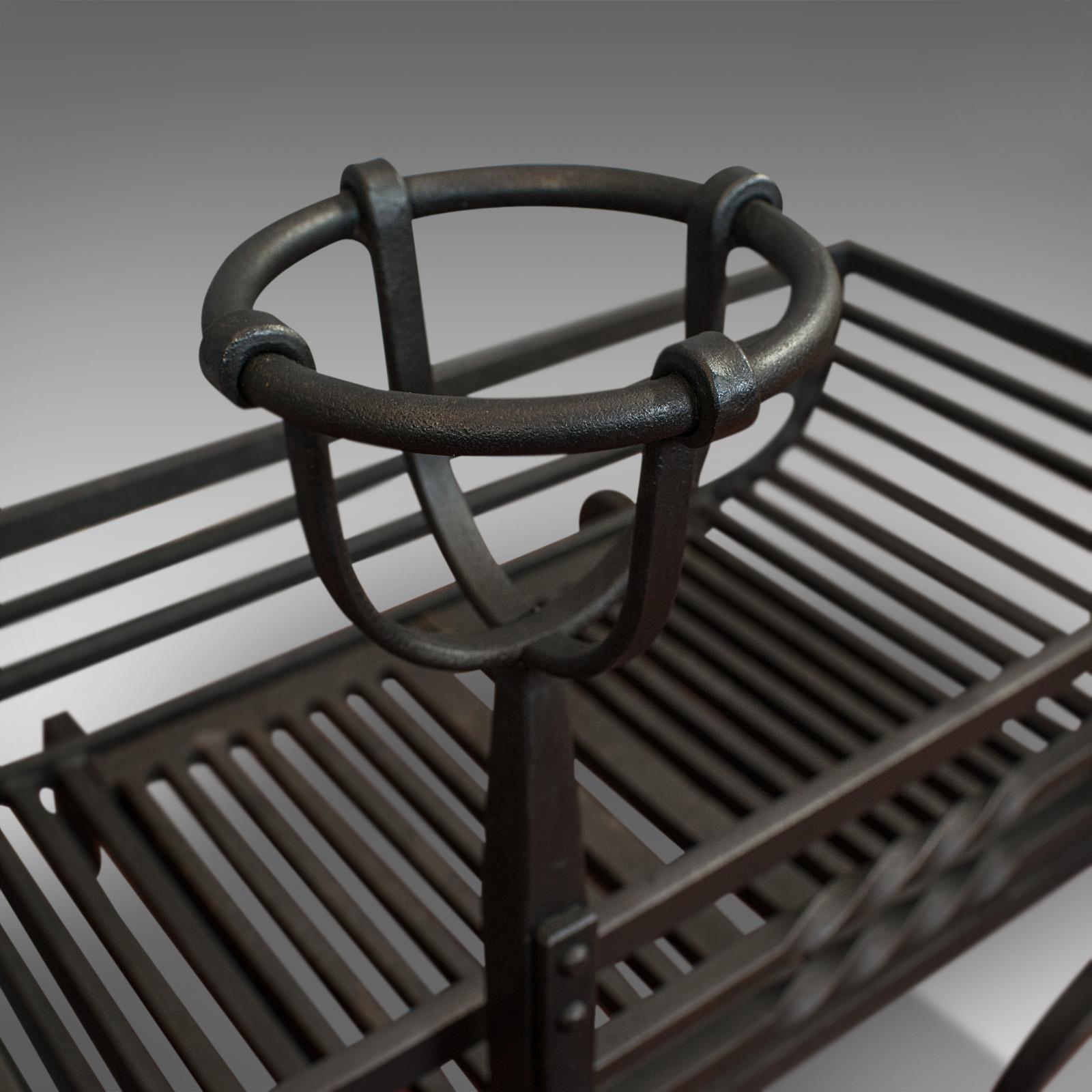Antique Fire Basket, Pair of Andirons, English, Iron, Fireside, Victorian, 1900 3