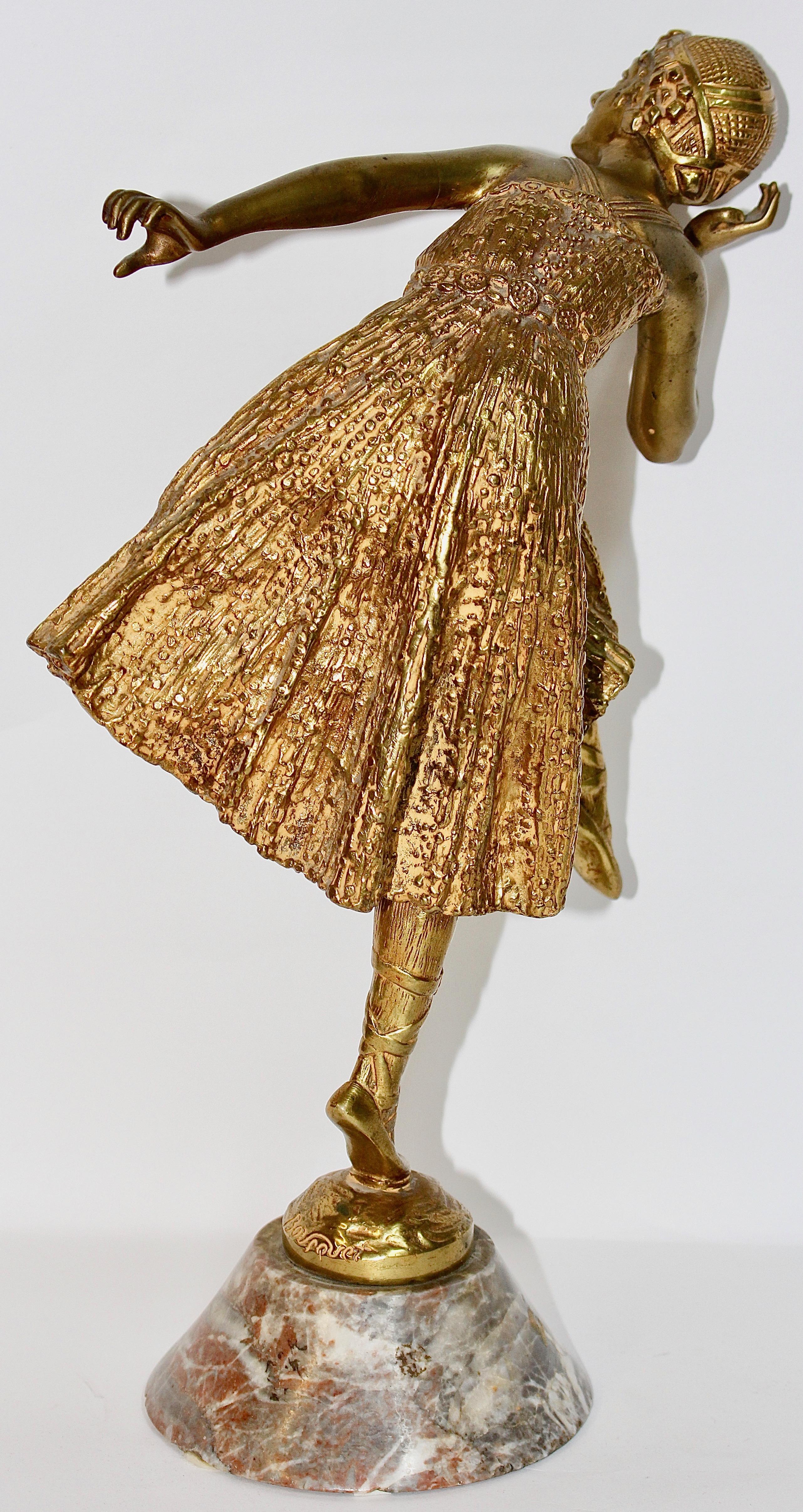 Antike, feuerglasierte Bronzeskulptur, Art Deco, Jugendstil, tanzende Dame „Bousquet“ im Angebot 2