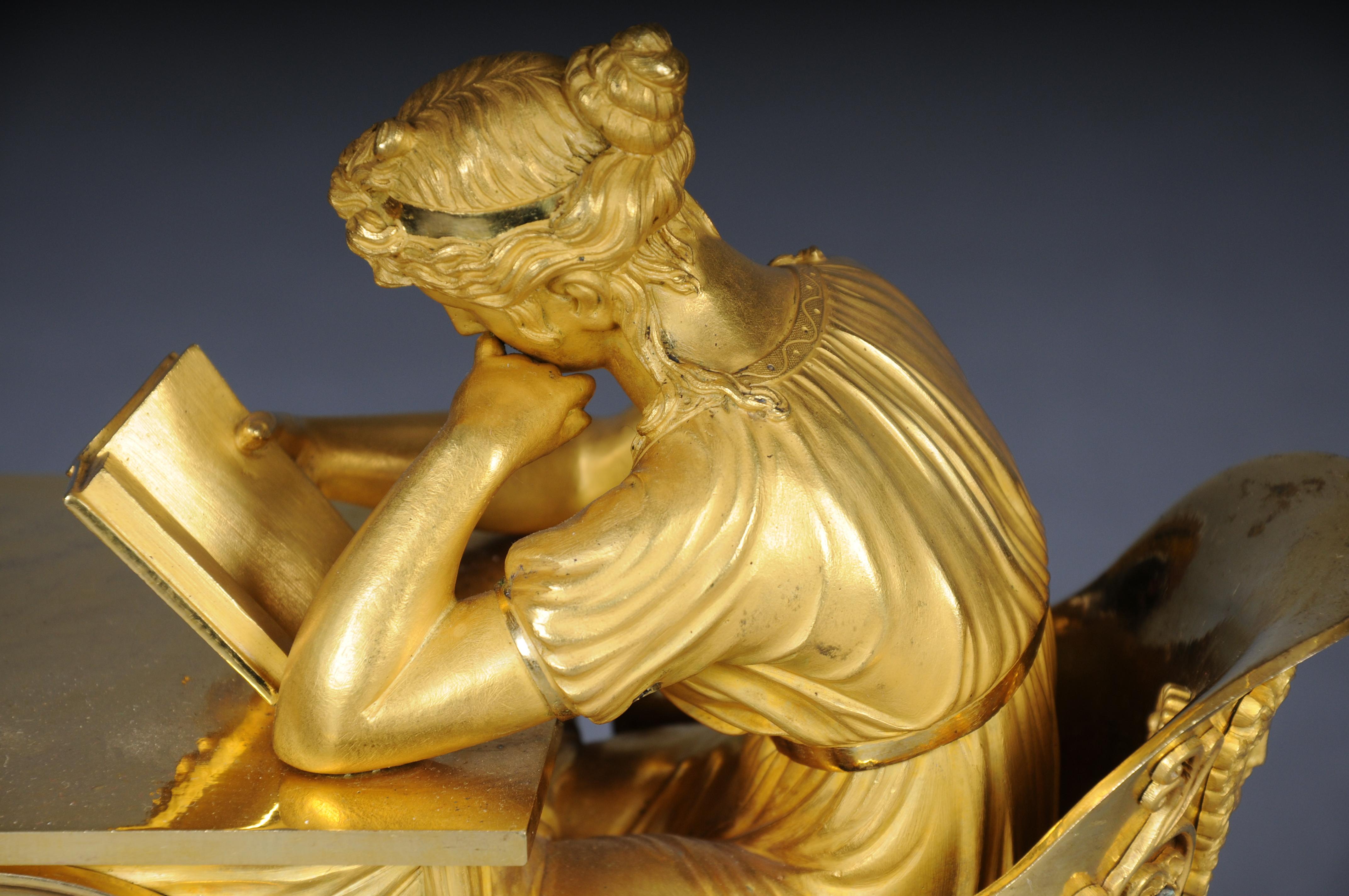 Antique fire-gilt Empire mantel clock, circa 1805, Paris. Masterpiece For Sale 7