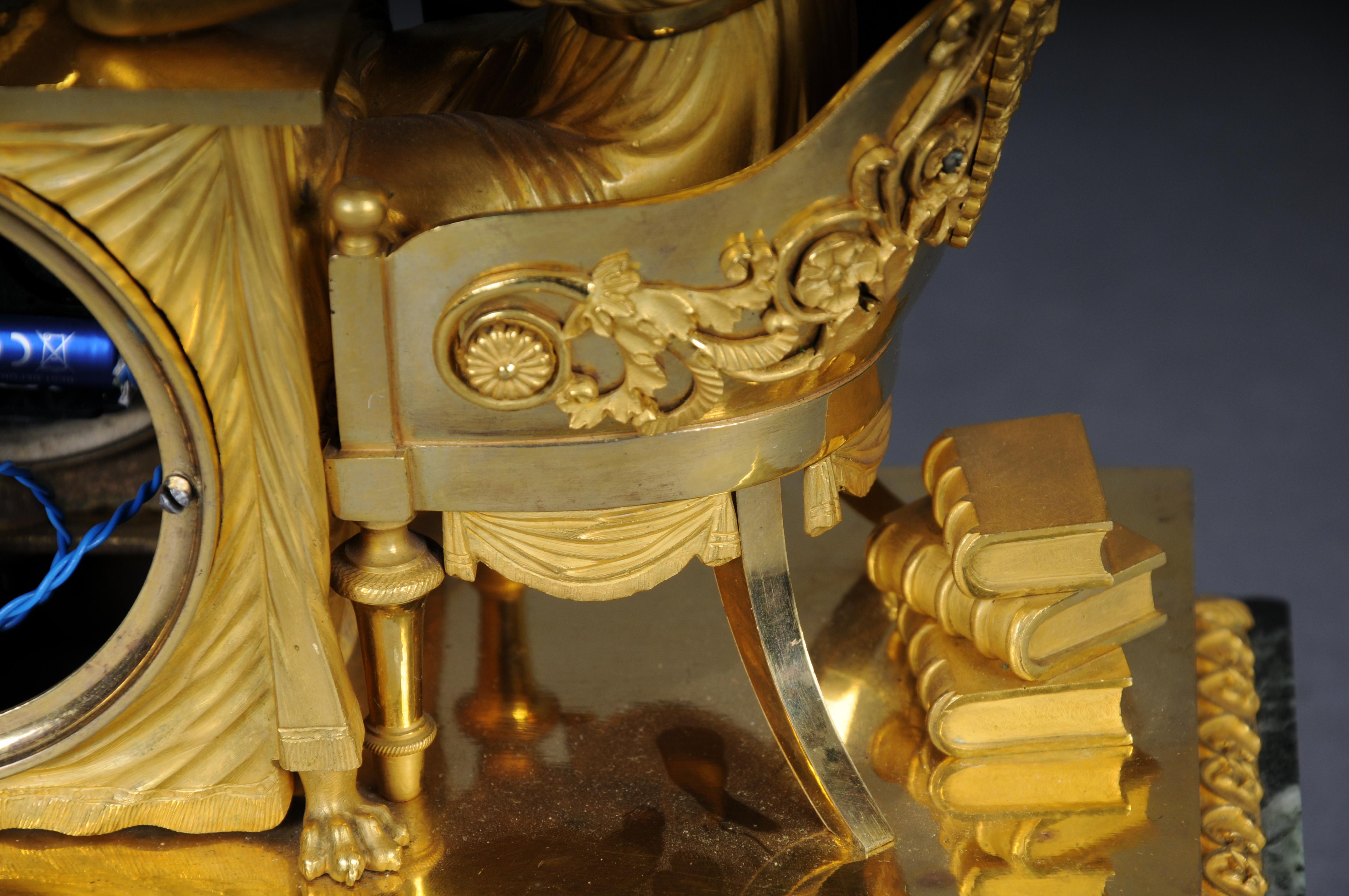 Antique fire-gilt Empire mantel clock, circa 1805, Paris. Masterpiece For Sale 8