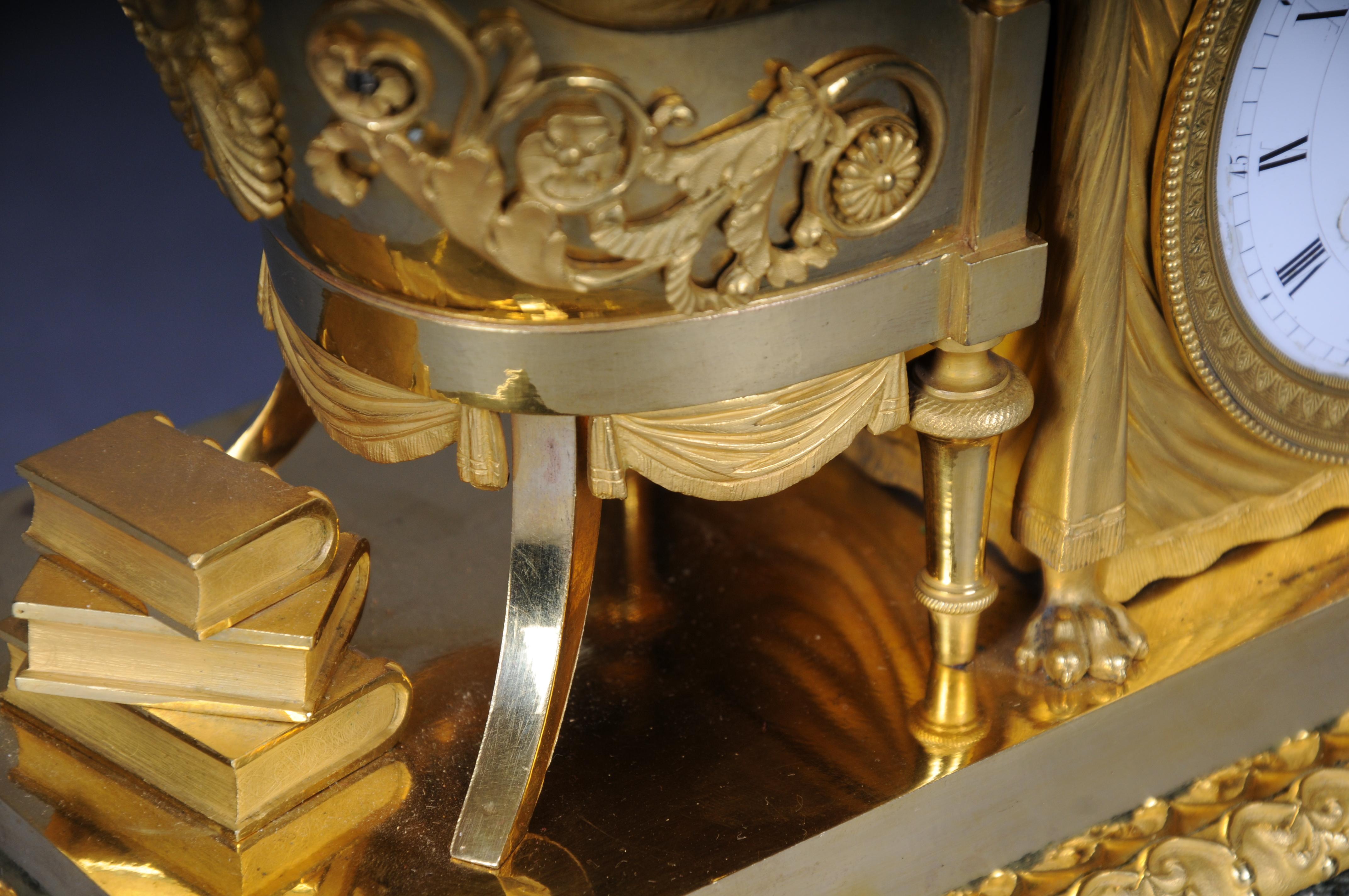 Antique fire-gilt Empire mantel clock, circa 1805, Paris. Masterpiece For Sale 11