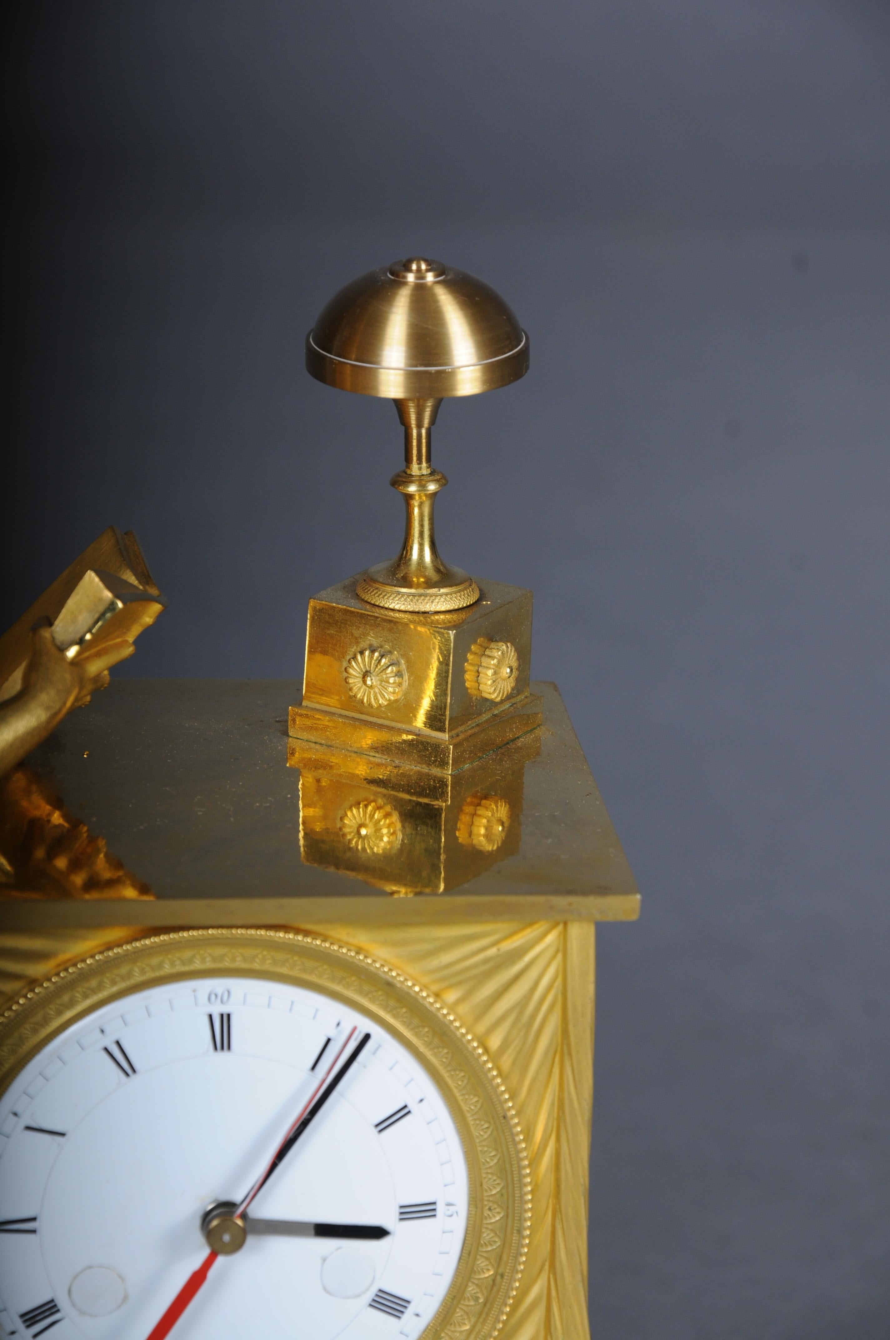 French Antique fire-gilt Empire mantel clock, circa 1805, Paris. Masterpiece For Sale